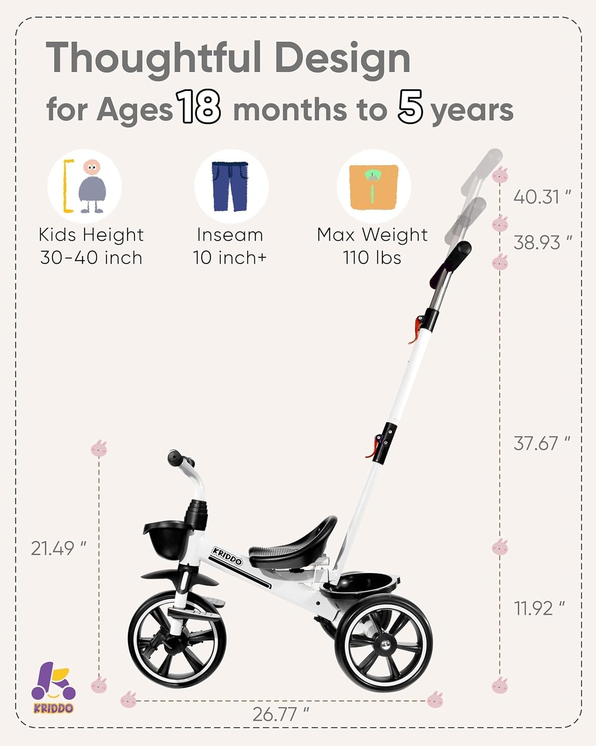 Thumbnail 5 de KRIDDO 2-in-1 Toddler Tricycle for Ages 18 Months