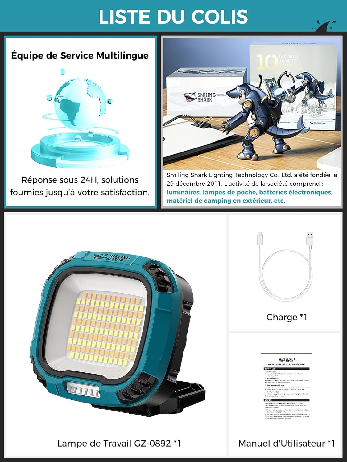 Thumbnail 5 de Smiling Shark Lampe Travail 4000lm LED – Lampe d’atelier rechargeable et étanche