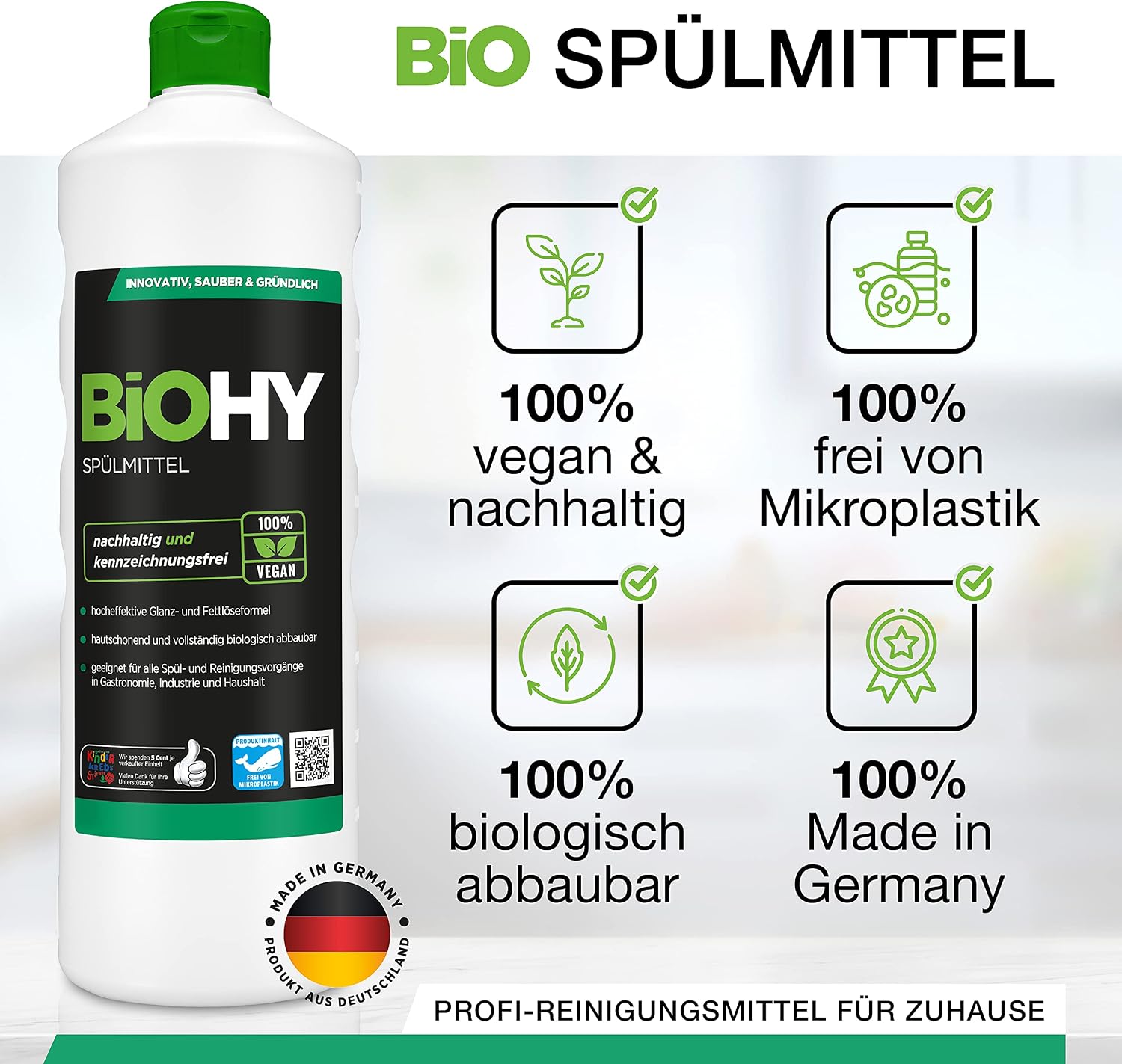Detalle de BIOHY Afwasmiddel, 500 ml – citroengeur, biologisch afbreekbaar en microplasticvrij