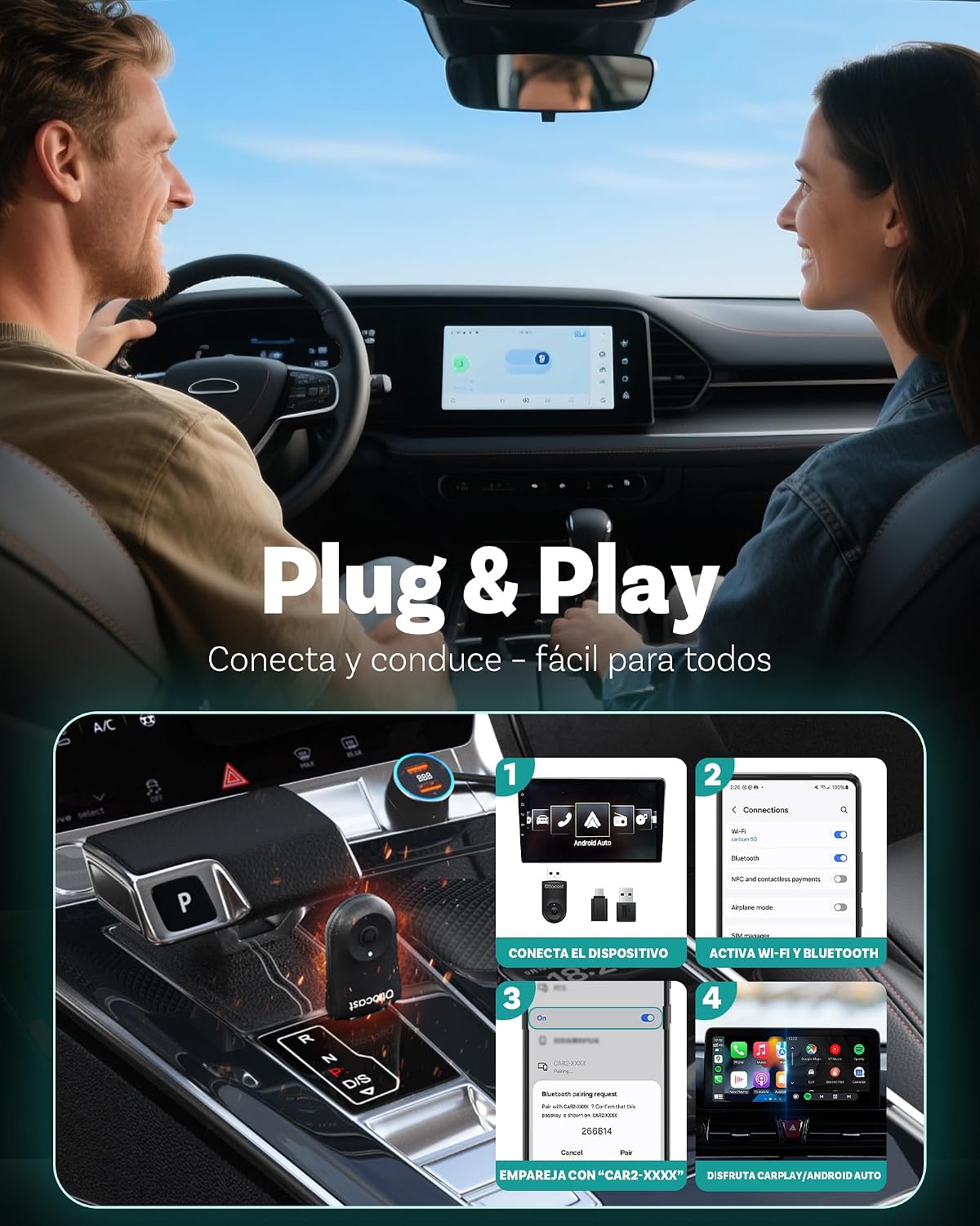 Detalle de Ottocast Mini Flow adaptador CarPlay inalámbrico