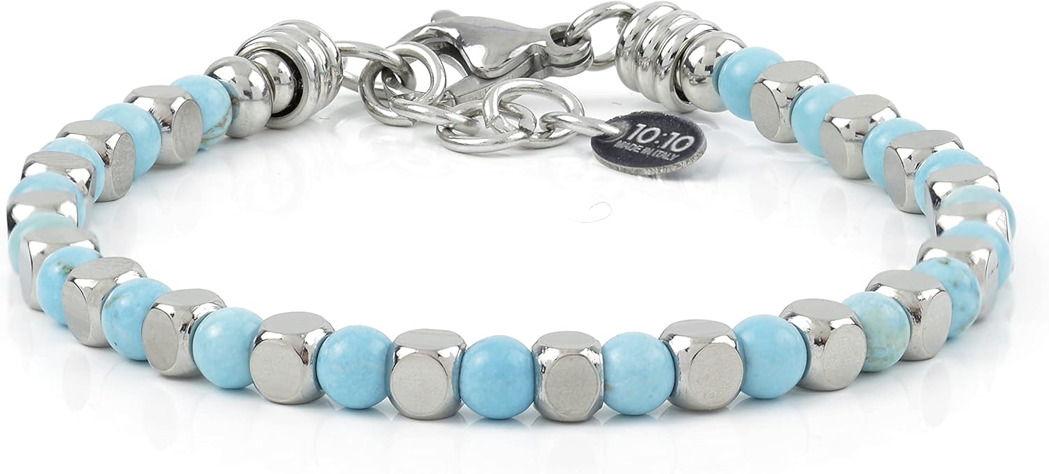 Detalle de Set di 3 Bracciali in acciaio inox e pietre dure naturali – Made in Italy, regolabili