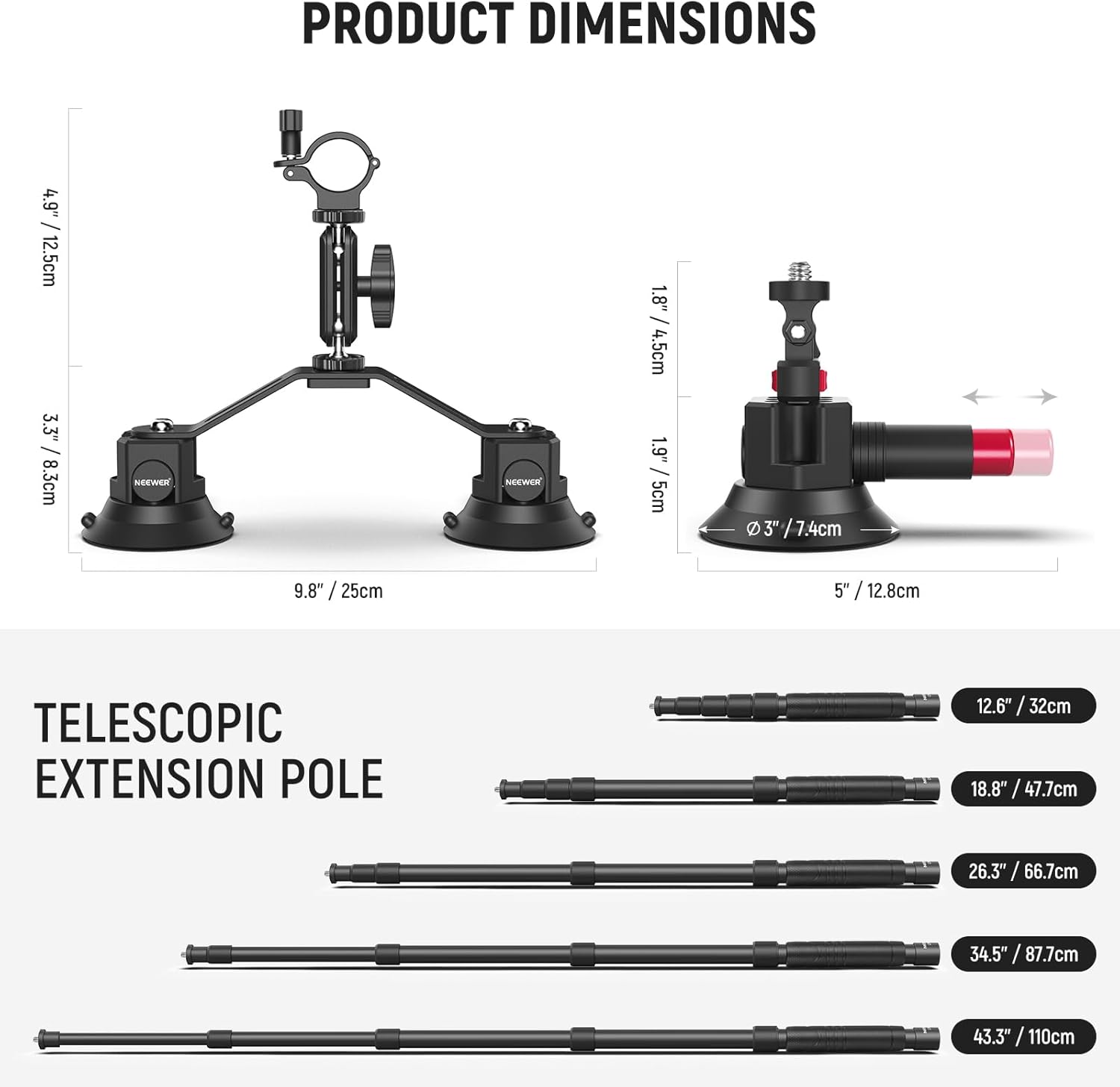 Thumbnail 4 de NEEWER CA065 Car Mount 74 mm Suction