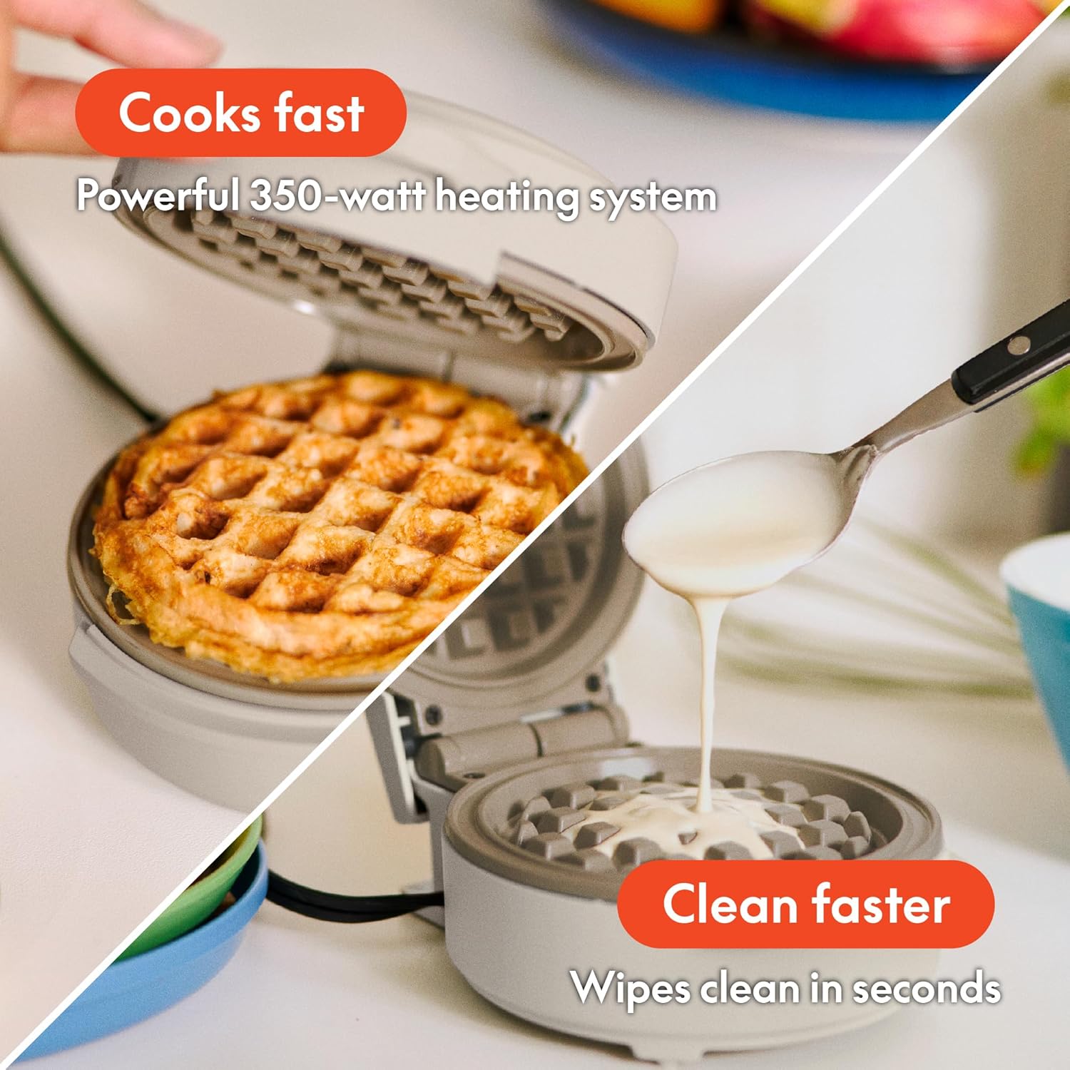 Thumbnail 4 de bella Snack-n-Store Mini Waffle Maker (EverGood™ Ceramic Nonstick, 350W) — Oatmilk