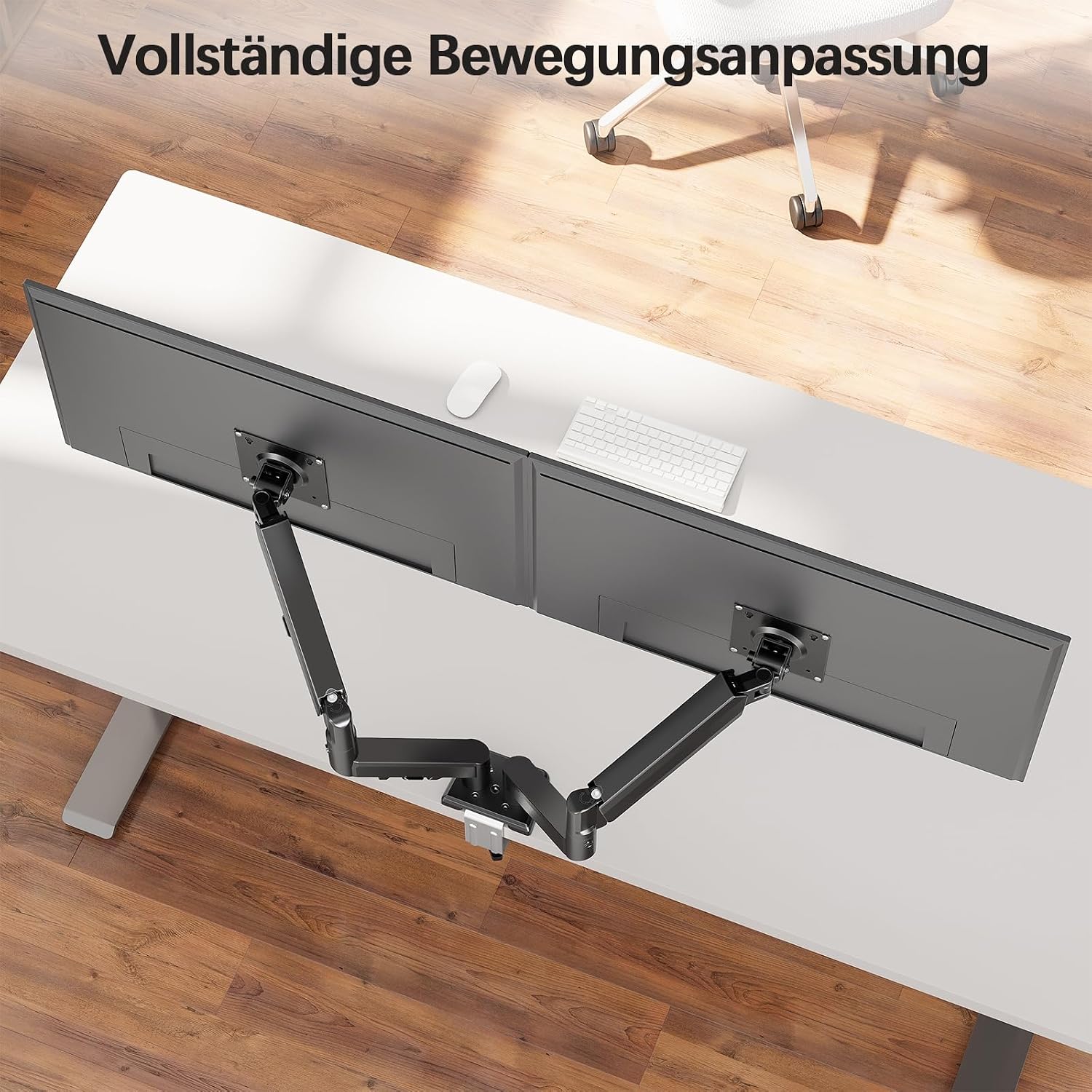 Detalle de MOUNTUP Dual Monitor Halterung für 13–32 Zoll EU8014B – höhenverstellbar, neigbar, schwenkbar (VESA 75/100)