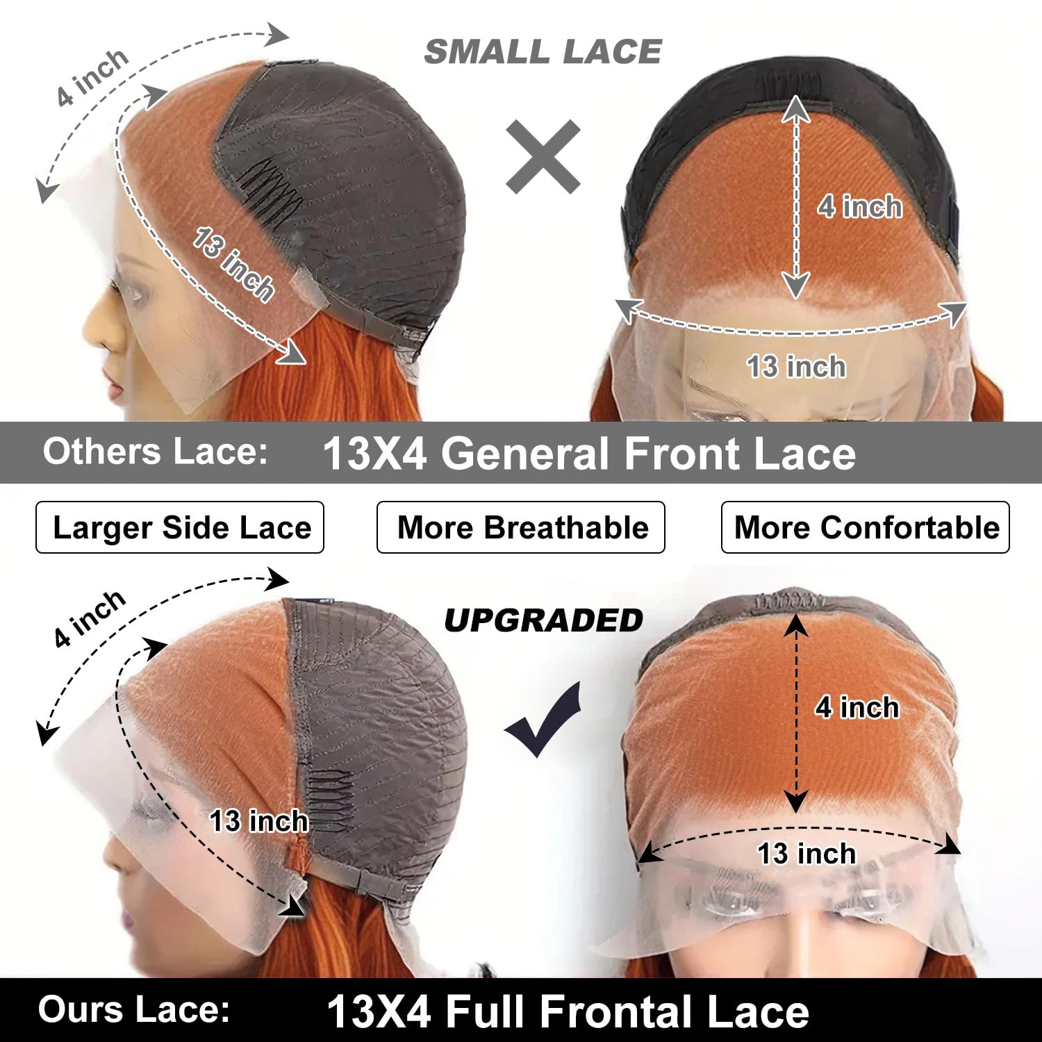 Thumbnail 4 de FFEGG Ginger Orange Bob Wig (13x4 HD Transparent Lace Frontal, Human Hair) — Straight Short Bob