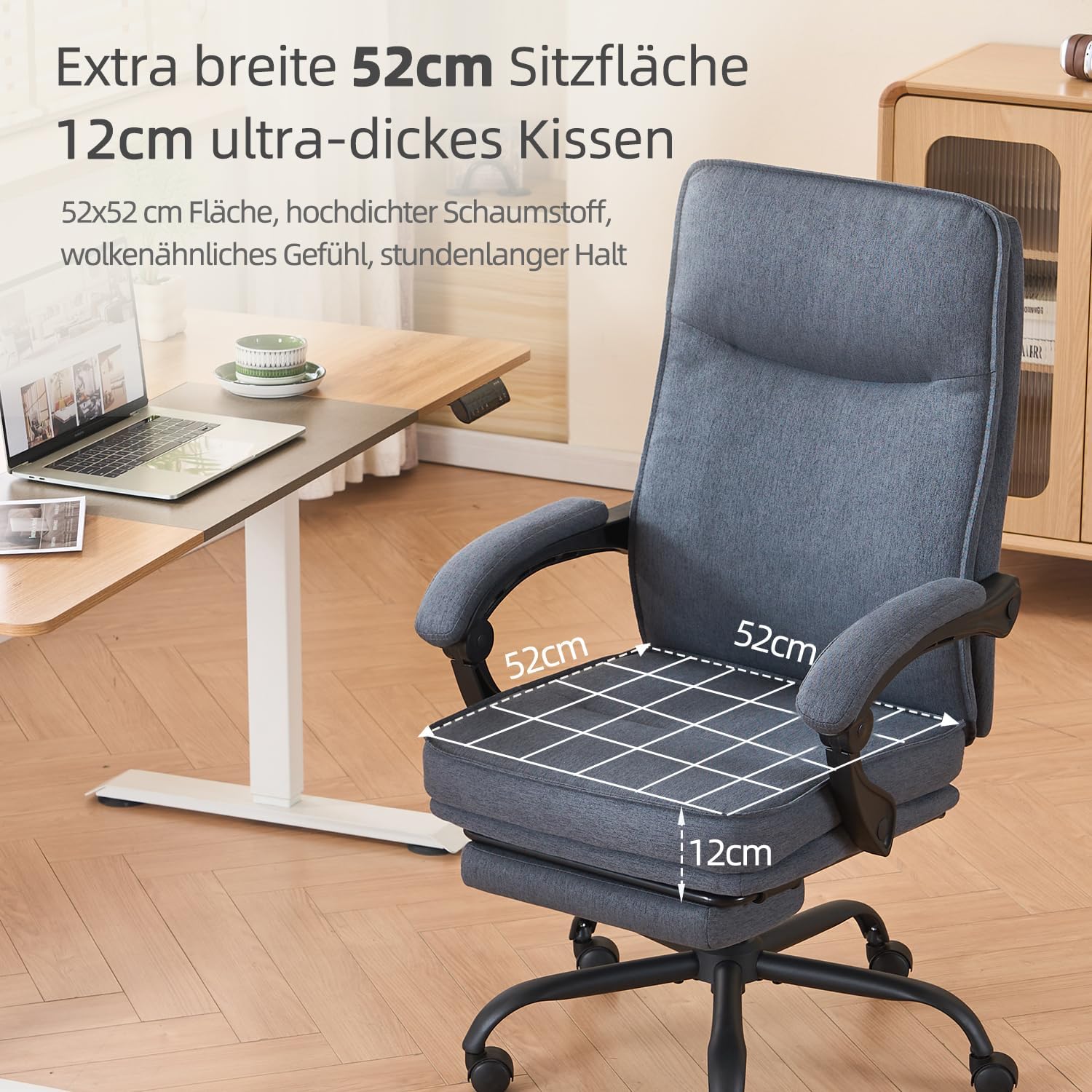 Detalle de MZLEE Bürostuhl ergonomisch: S‑Rückenlehne, Fußstütze und Liegefunktion bis 135°