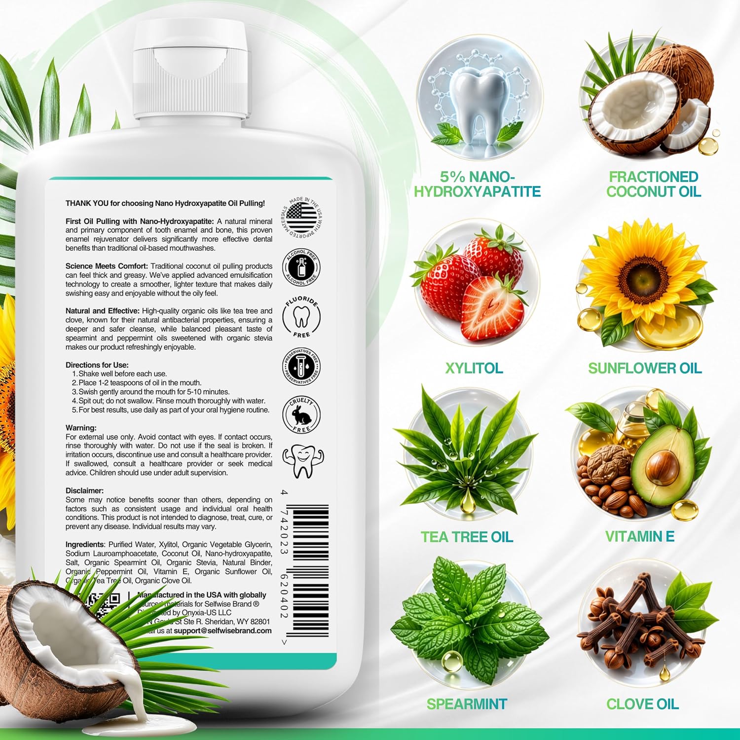 Detalle de Nano-Hydroxyapatite Oil Pulling Whitening Mouthwash (8oz) for Teeth & Gums