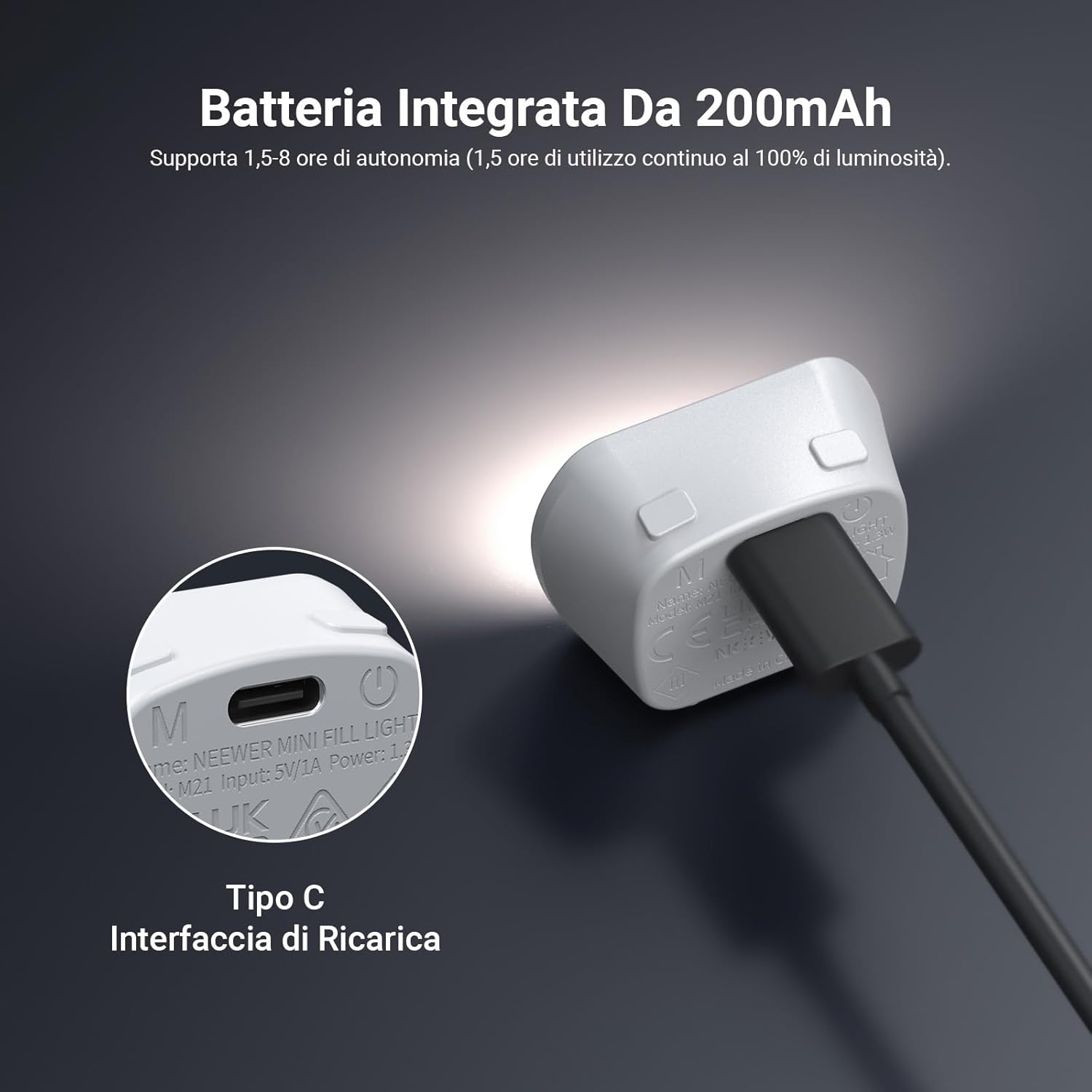 Thumbnail 5 de NEEWER BASICS Luce ausiliaria magnetica M21 per DJI Osmo Pocket 3 Creator Combo (1,3W, ricaricabile)