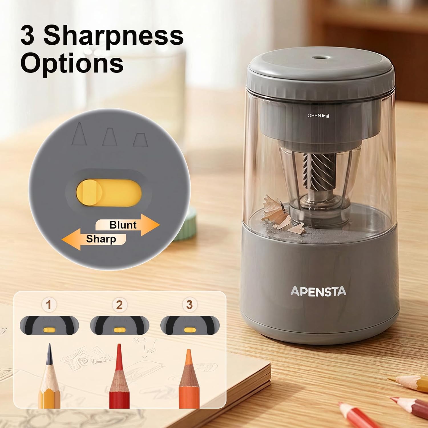 Detalle 2 de Apensta Electric Pencil Sharpener for 7–8 mm Pencils