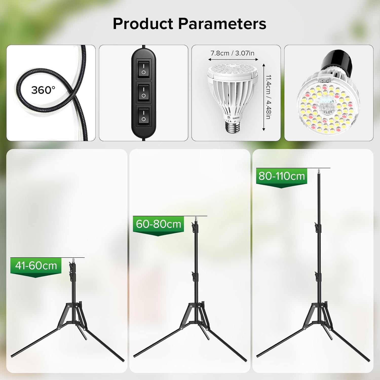 Thumbnail 4 de SANSI Lampada LED per piante 90W con treppiede estensibile e collo d’oca 360°