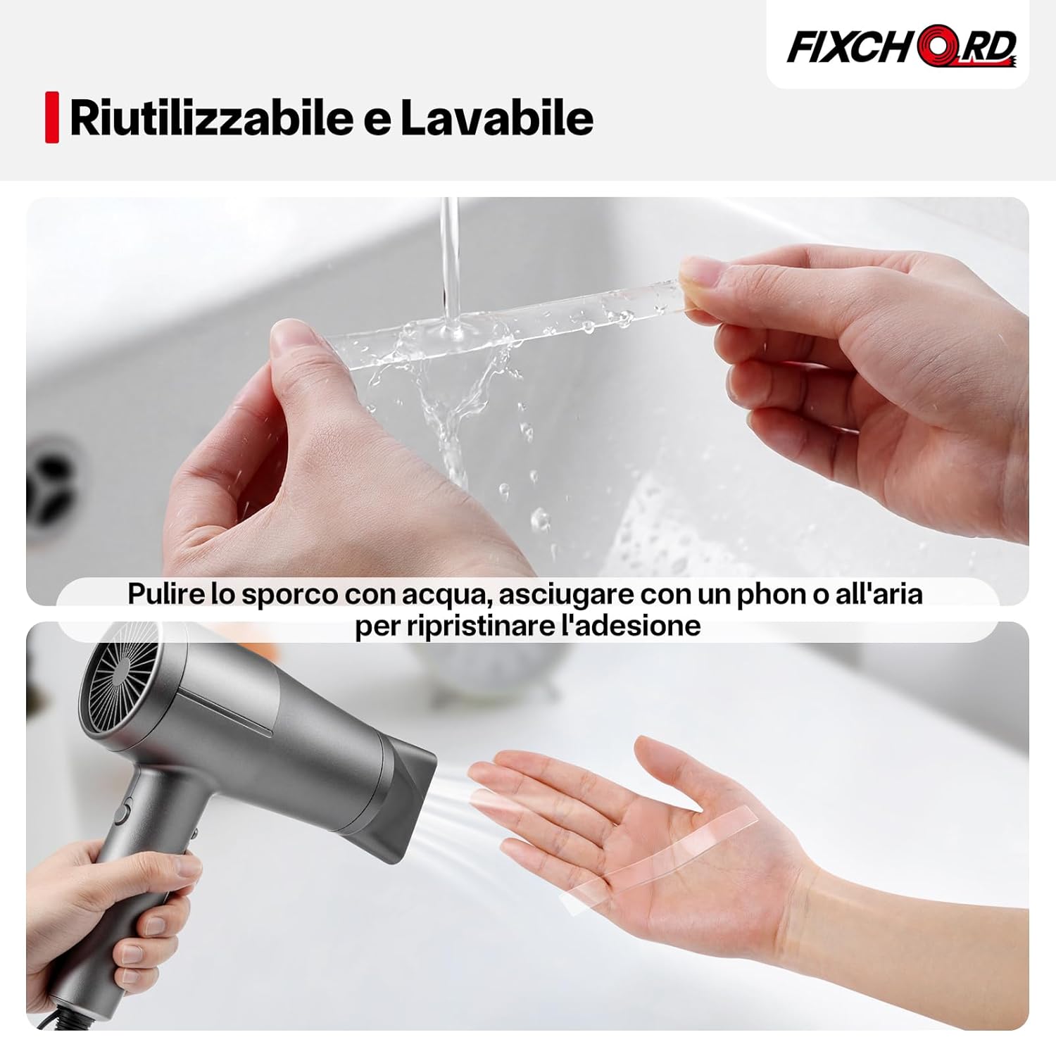 Thumbnail 3 de FIXCHORD Nastro biadesivo extra forte trasparente removibile (3 m x 1 cm x 1 mm)