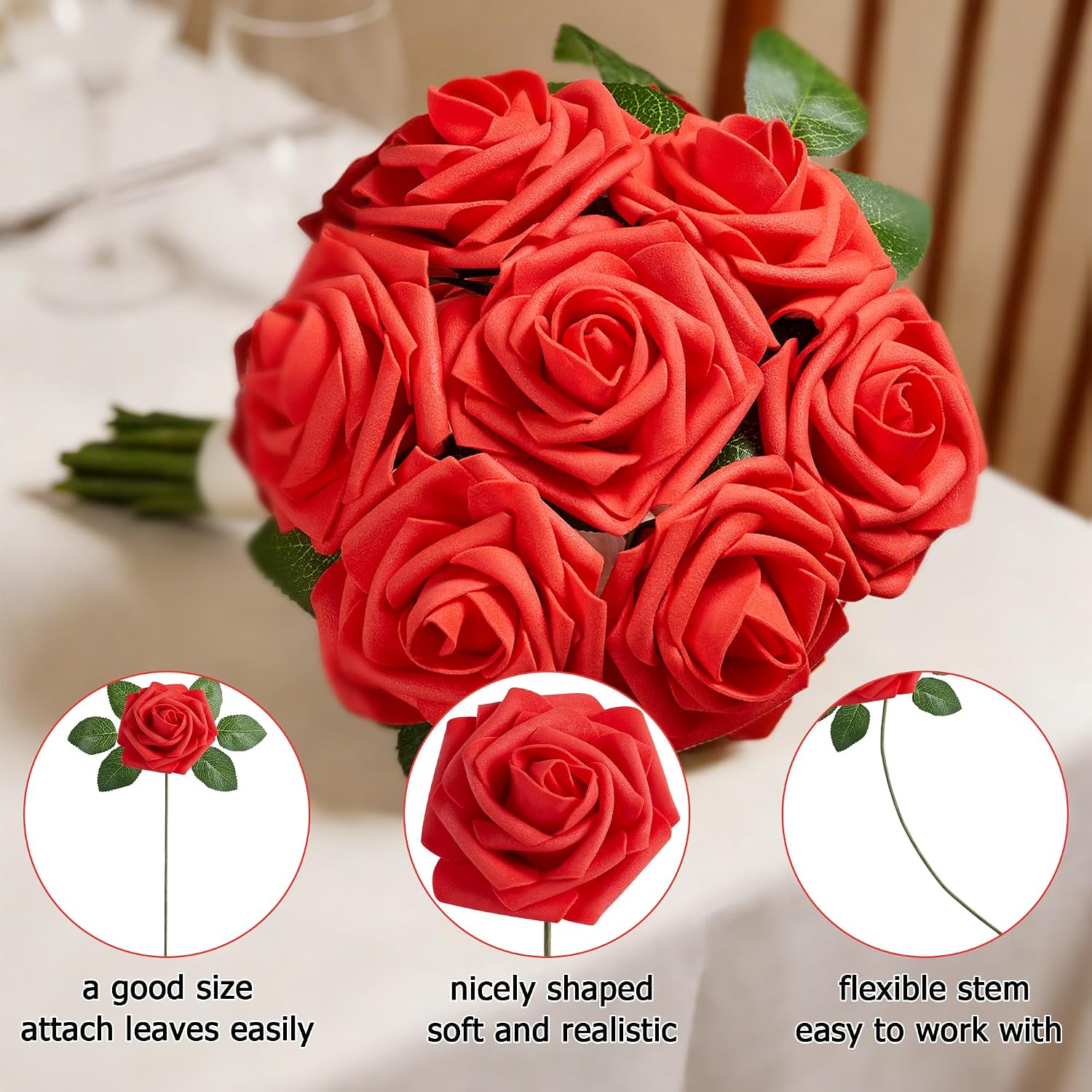 Thumbnail 3 de XIANNVXI Red Roses Artificial Flowers with Stems – 16-Piece Set for Weddings and Events