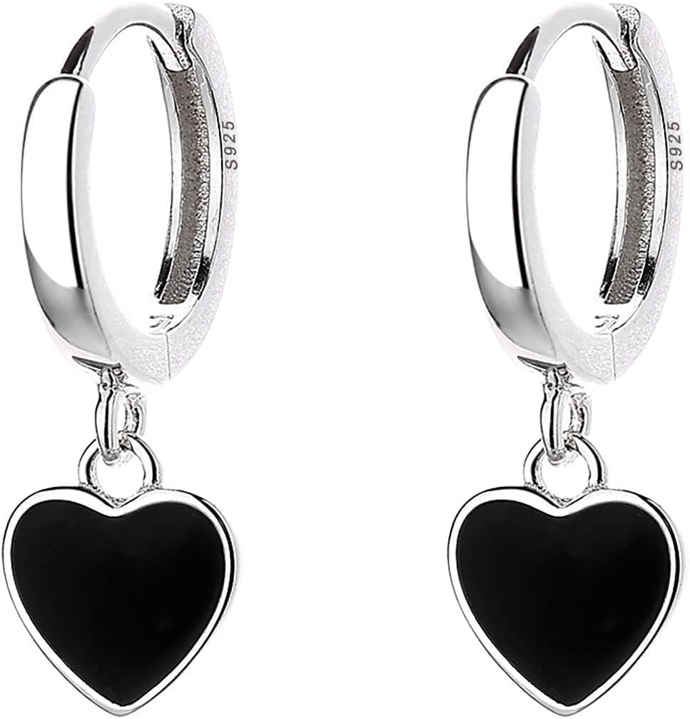 Thumbnail 6 de SLUYNZ Sterling Silver Black Heart Hoop Earrings – 925 Silver, Hypoallergenic, Gift-Ready