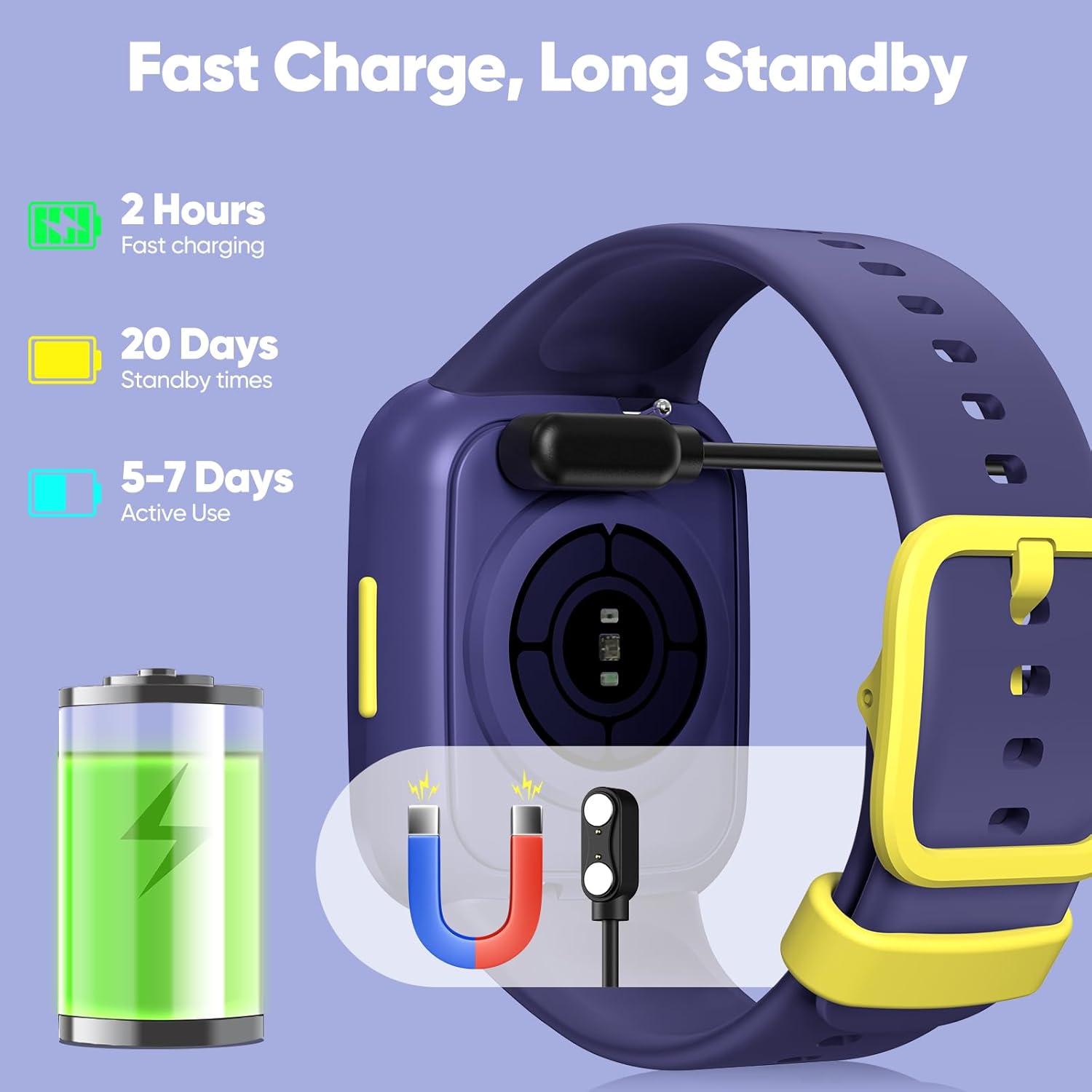 Thumbnail 6 de HTTWCOD Kids Smart Watch for Boys & Girls (Blue) – HD touchscreen fitness tracker with heart rate, sleep monitoring & IP68 waterproof