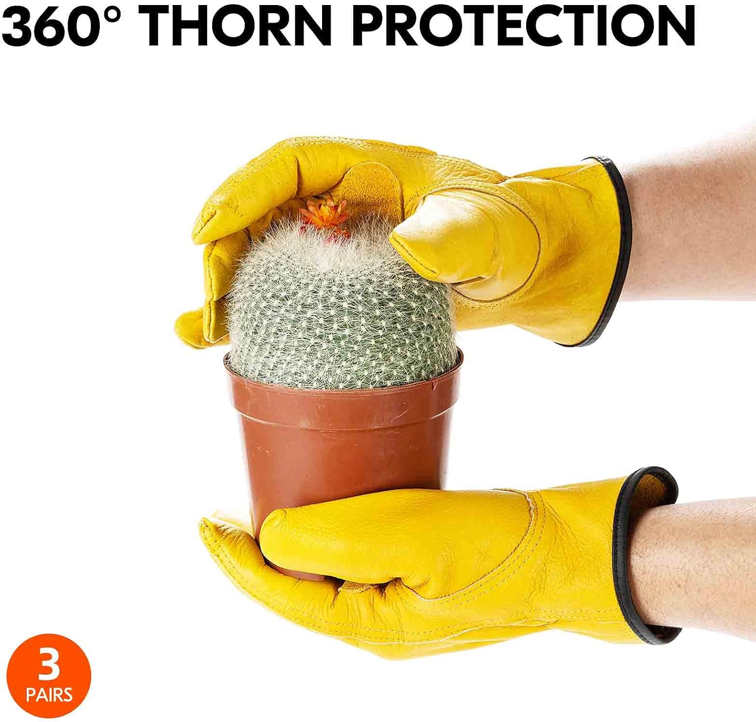 Thumbnail 4 de Vgo Cowhide Thornproof Work Gloves 3 pairs