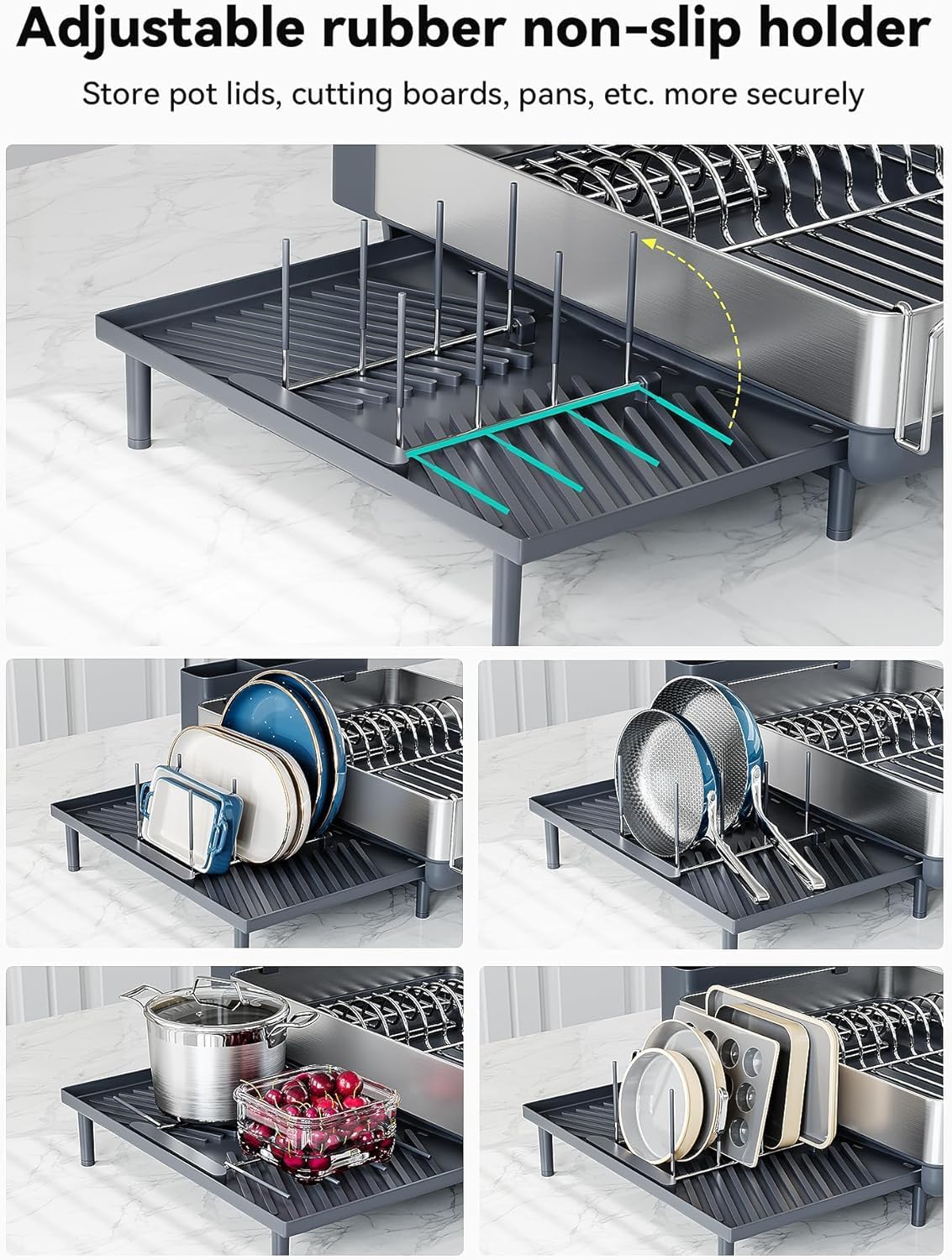 Thumbnail 2 de SUNLY Large Dish Drying Rack: Expandable 304 Stainless Steel Drainer for Kitchen Counter