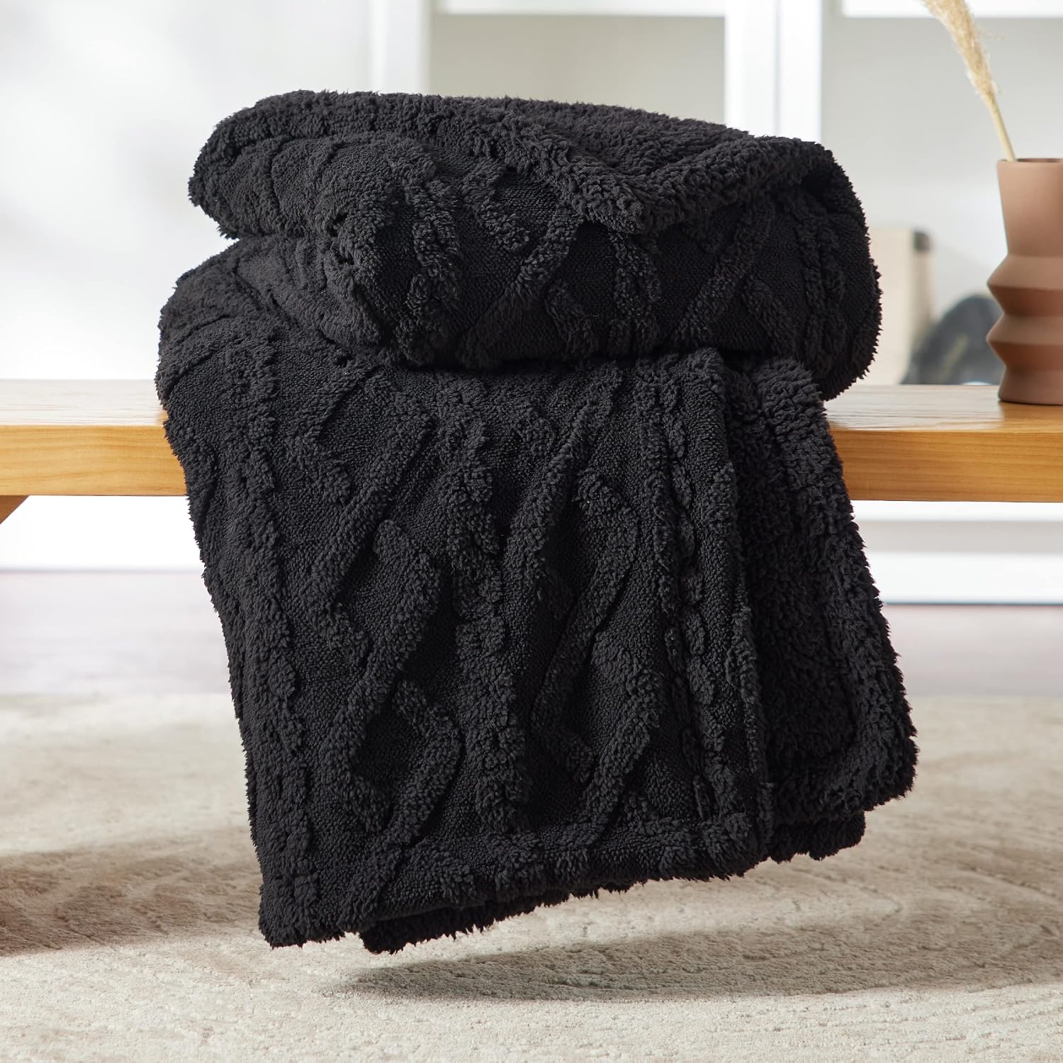 Detalle de Bedsure Sherpa Fleece Throw 150x200 cm