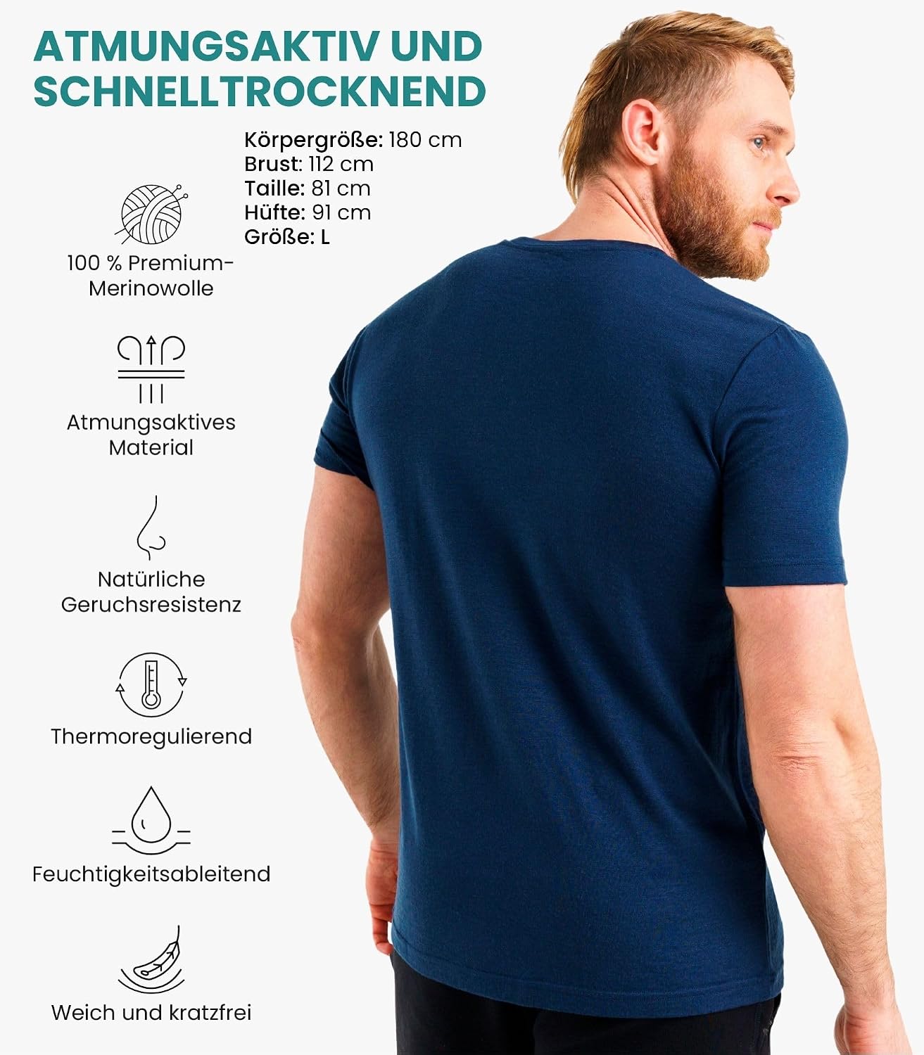 Detalle 2 de Merino Shirt Herren 100 Prozent Merino