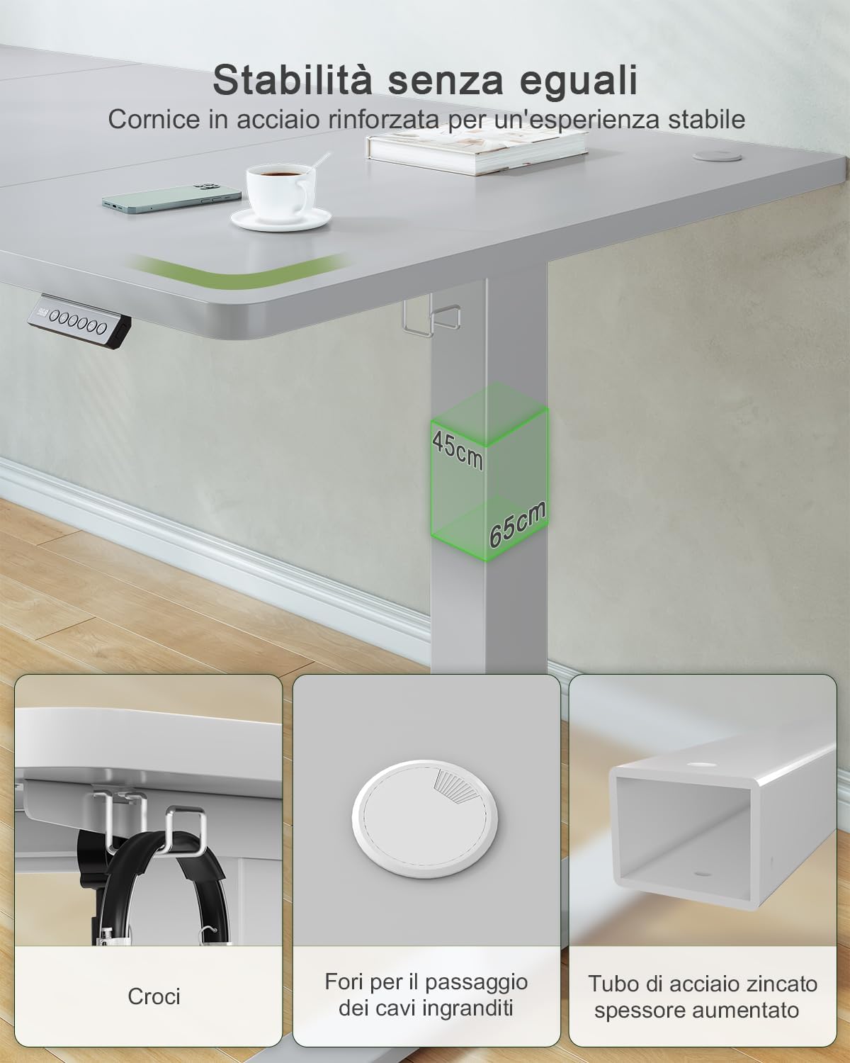 Thumbnail 4 de JUMMICO scrivania regolabile in altezza elettrica con smart panel e USB (120 x 60 cm) – grigio