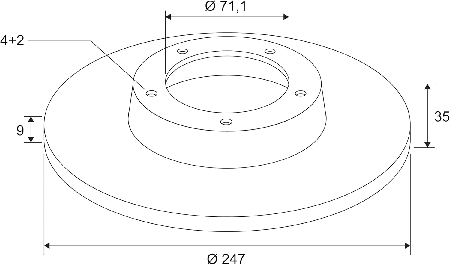 Thumbnail 4 de VALEO Disques de frein huilés 186694 — 2 unités, arrière, 4+2 trous, Ø247 x 71 x 35 x 9