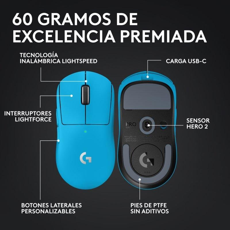 Detalle de Logitech G PRO X SUPERLIGHT 2 LIGHTSPEED Inalámbrico 44000 DPI Cyan - Edición Limitada