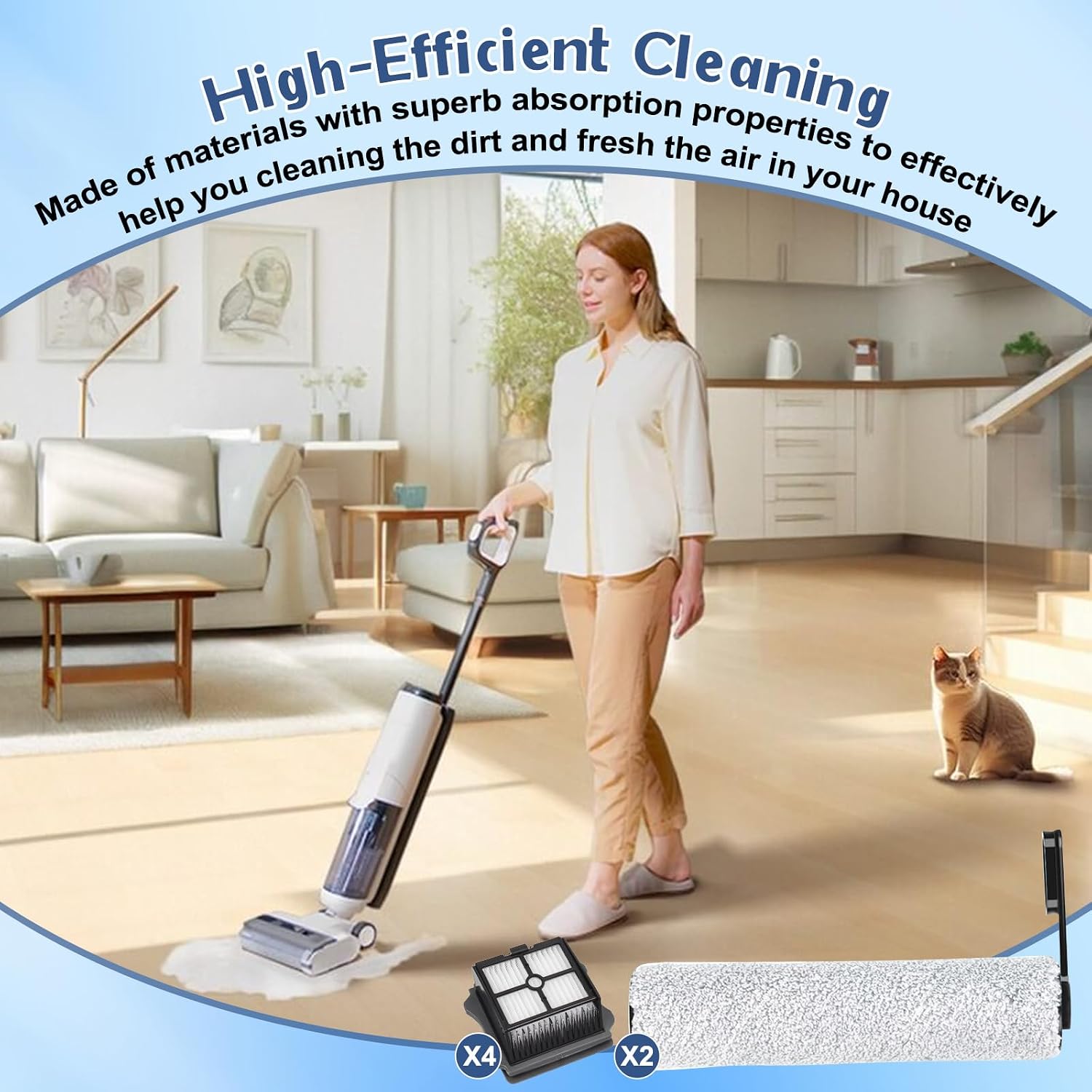 Detalle de YUEYEE S5 accessoireset voor Tineco Floor One, 2 borstelrollen en 2 filters