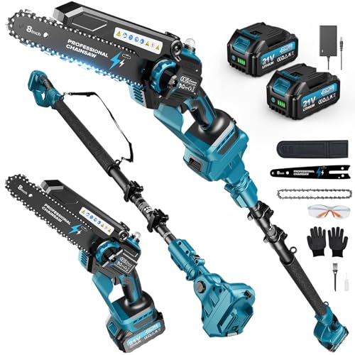 Detalle de RINOXAR 2 en 1: Motosierra de Pértiga 8" con 2 Baterías de 4000 mAh