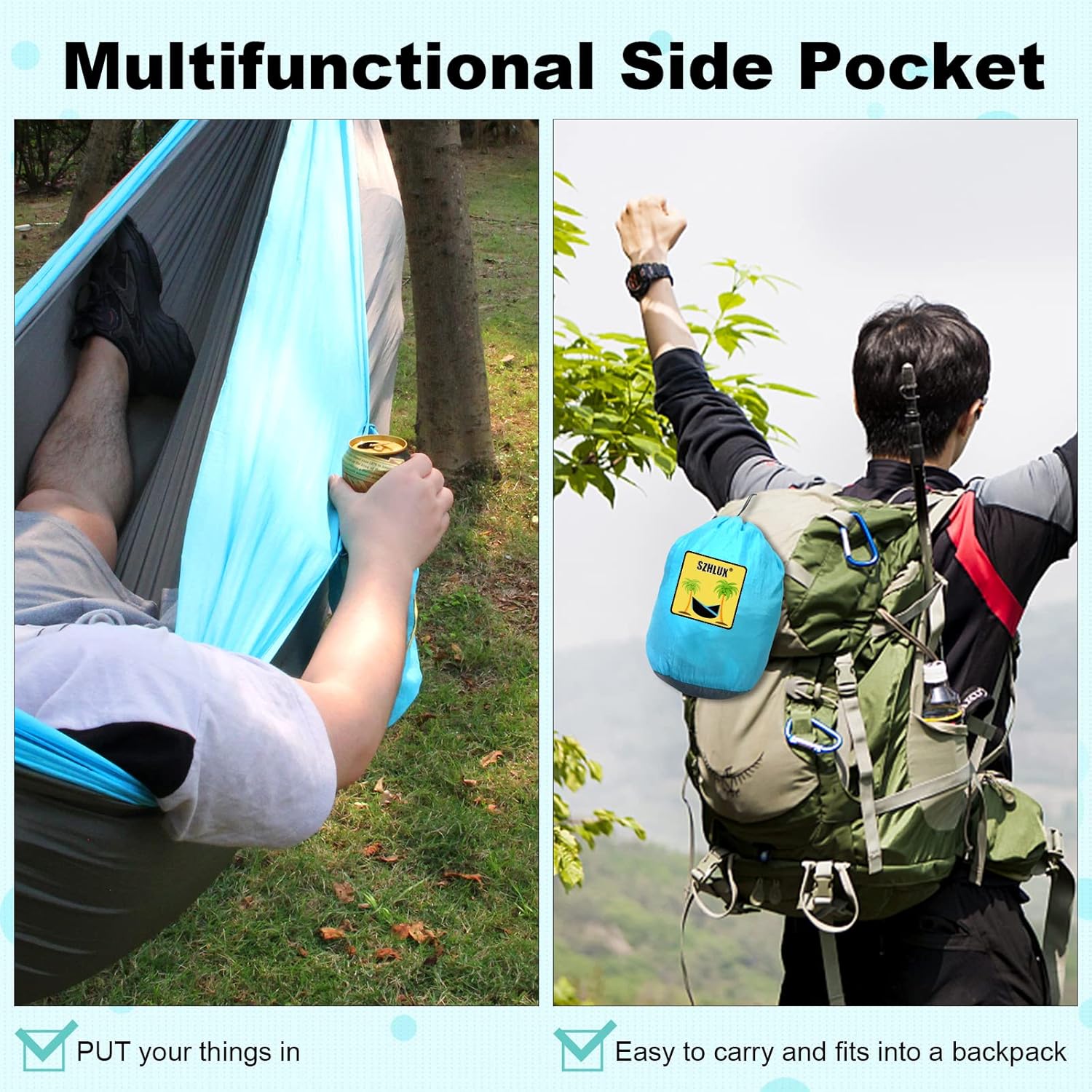 Detalle de SZHLUX Camping Hammock Double & Single Portable Hammocks with 2 Tree Straps and Attached Carry Bag