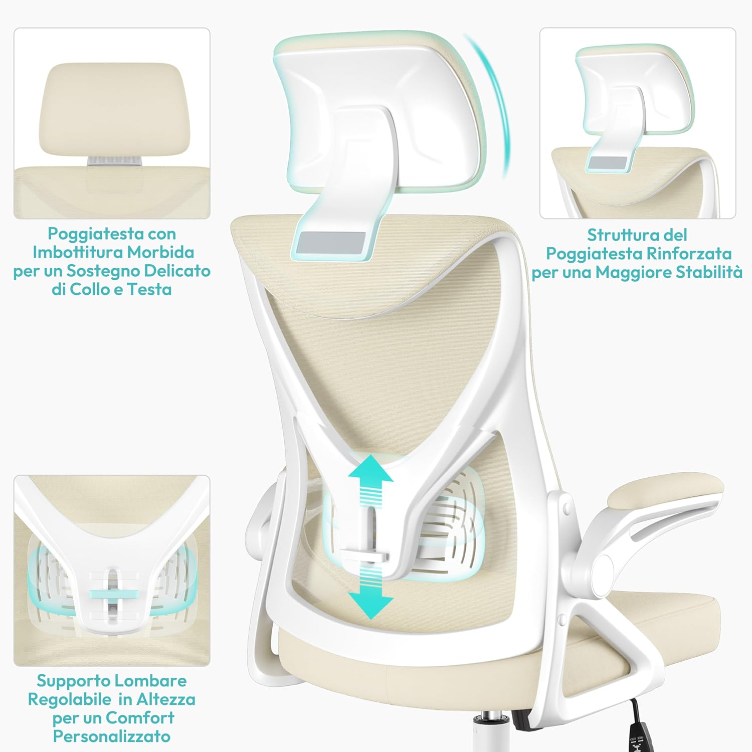 Thumbnail 5 de Yaheetech Sedia Ufficio Ergonomica con Poggiatesta Regolabile e Schienale Alto – Comforte Personalizzato per Lavoro Prolungato