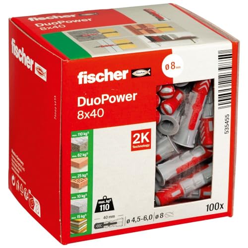 Detalle de fischer DuoPower 8x40 – Cheville bi-matière et multi-matériaux, Boîte de 100