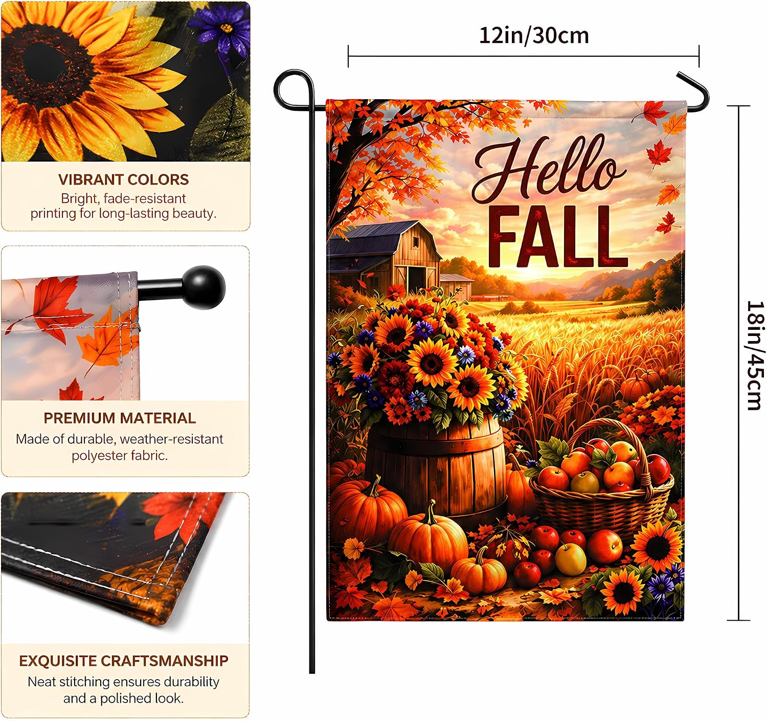 Detalle de Hello Fall Garden Flag, 12 x 18 Inches