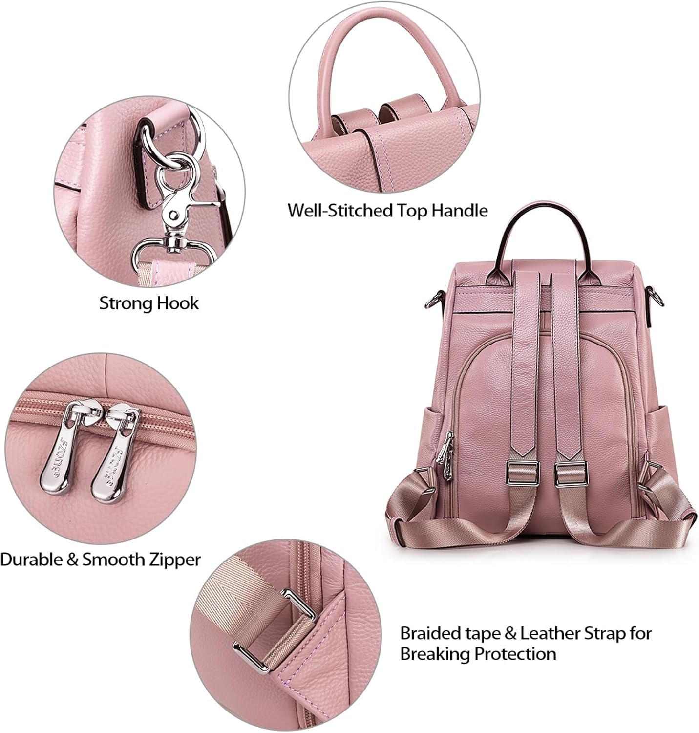 Detalle de S-ZONE Femmes Sac à Dos en Cuir Souple – Sac à Dos, Fourre-tout et Anti-vol en cuir véritable