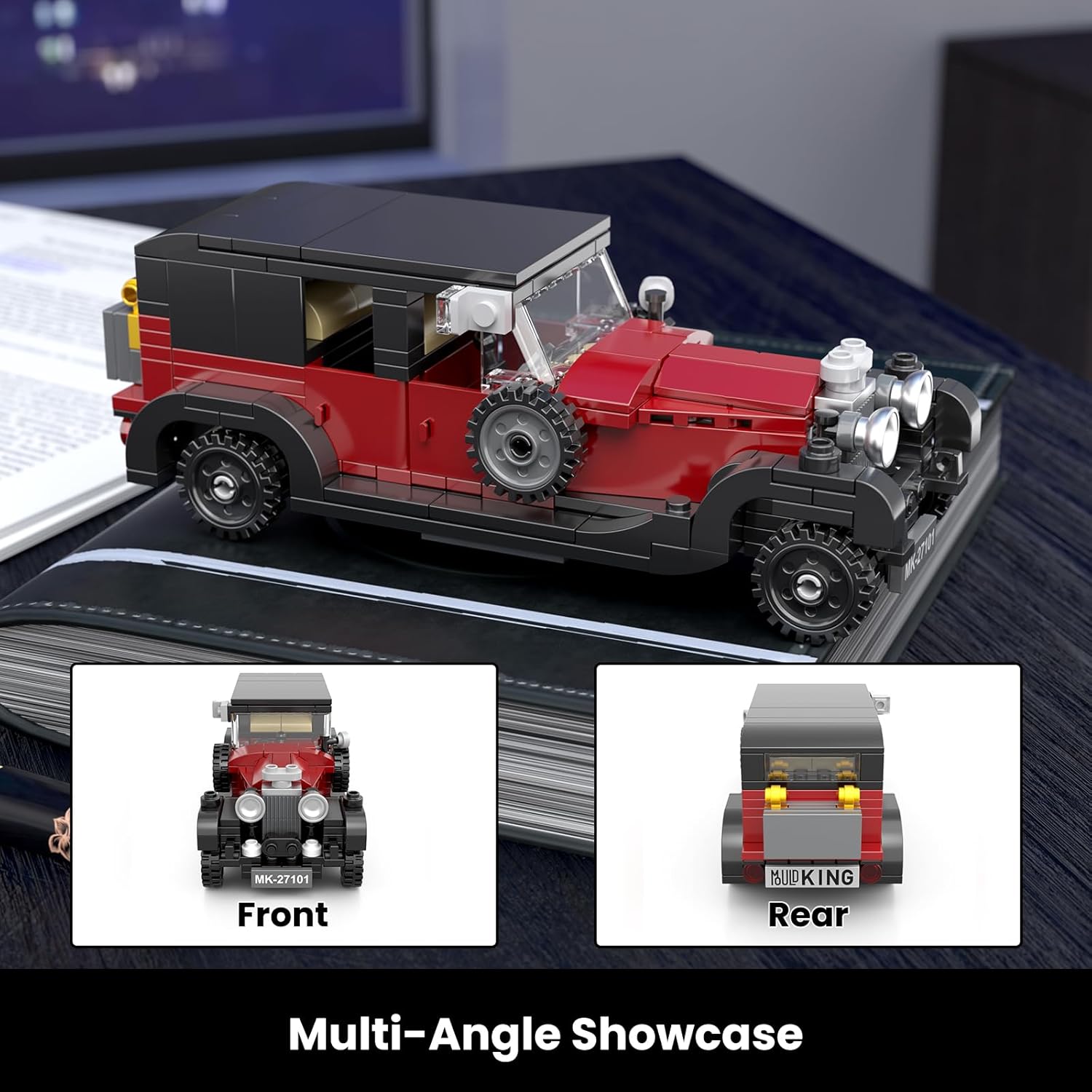 Thumbnail 1 de Mould King 27101 Technik Speed Champion Luxus Oldtimer – 319-teiliger Supersportwagen-Bausteinbausatz mit Acryl-Vitrine