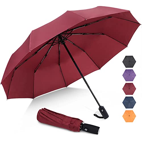 Detalle de ZOMAKE paraguas plegable antiviento pequeño con apertura y cierre automático (rojo oscuro)