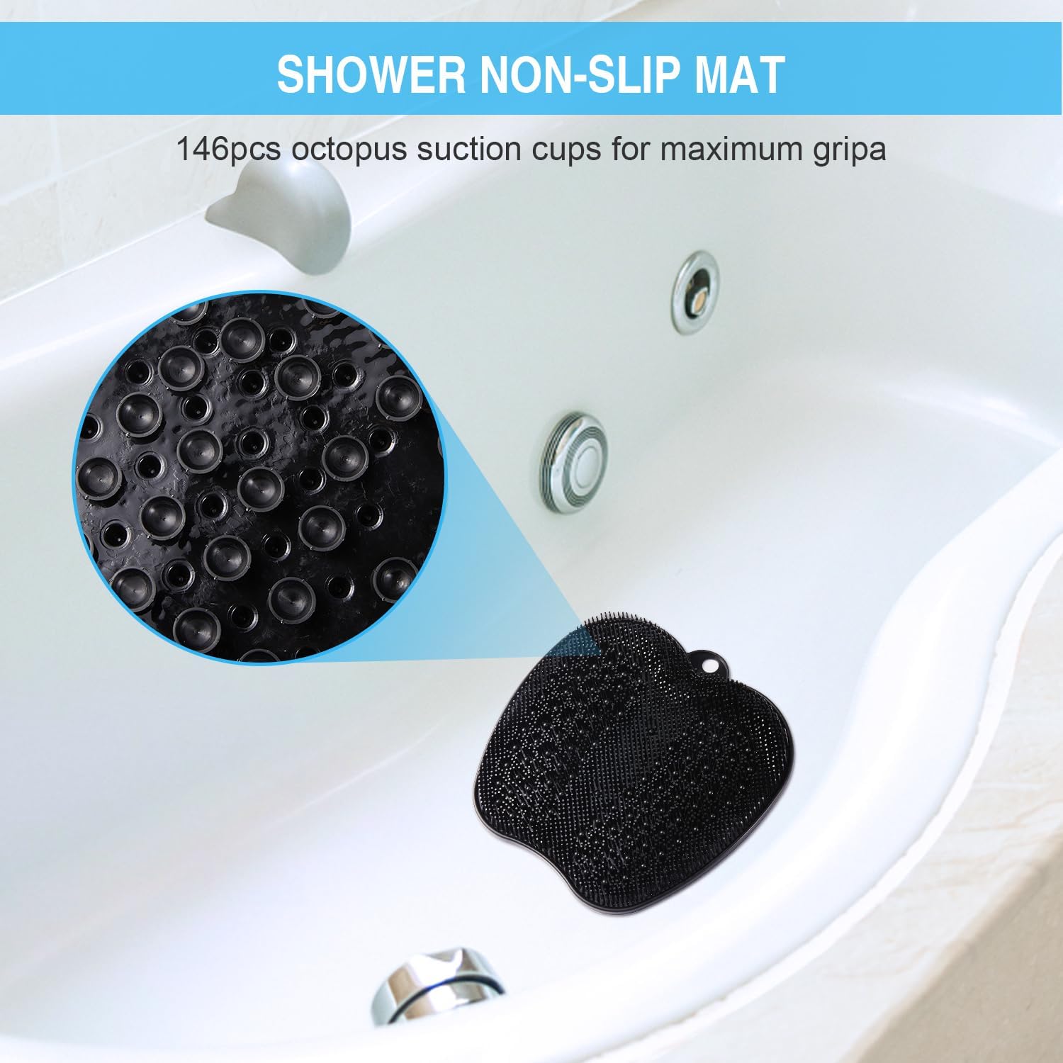 Thumbnail 5 de BESKAR Larger Shower Foot Scrubber Mat with Non-Slip Suction Cups (Black)