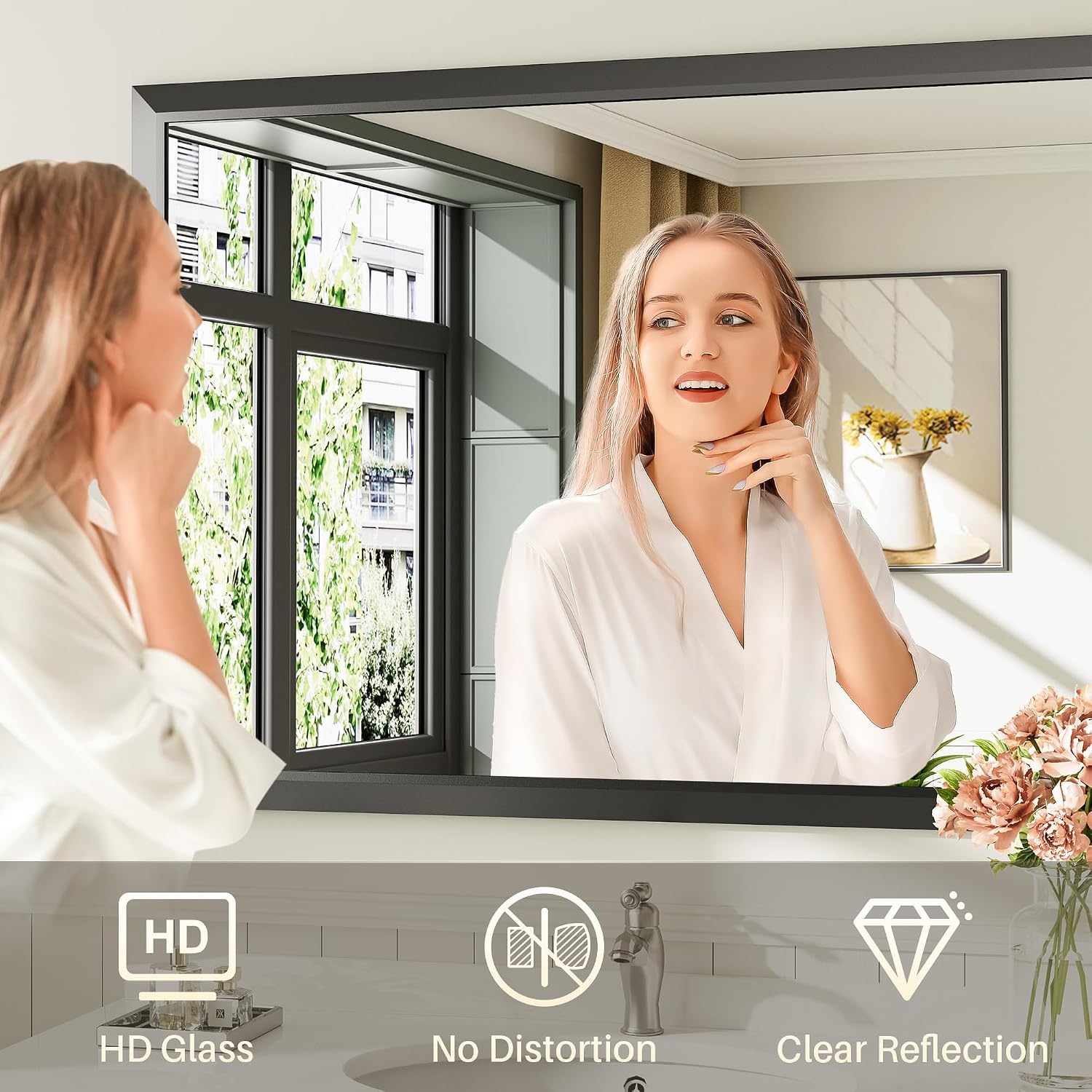 Thumbnail 3 de Briivue 36x36 Black Bathroom Mirror (Thick Metal Frame, Anti-Rust, Beveled Tempered Glass)
