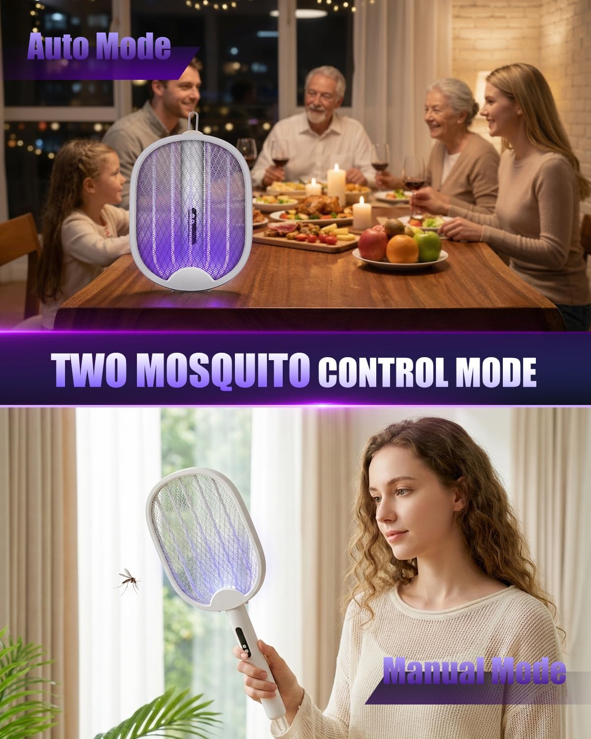 Detalle de Molxss Fly Zapper: Foldable Electric Mosquito Swatter with 4000V Power