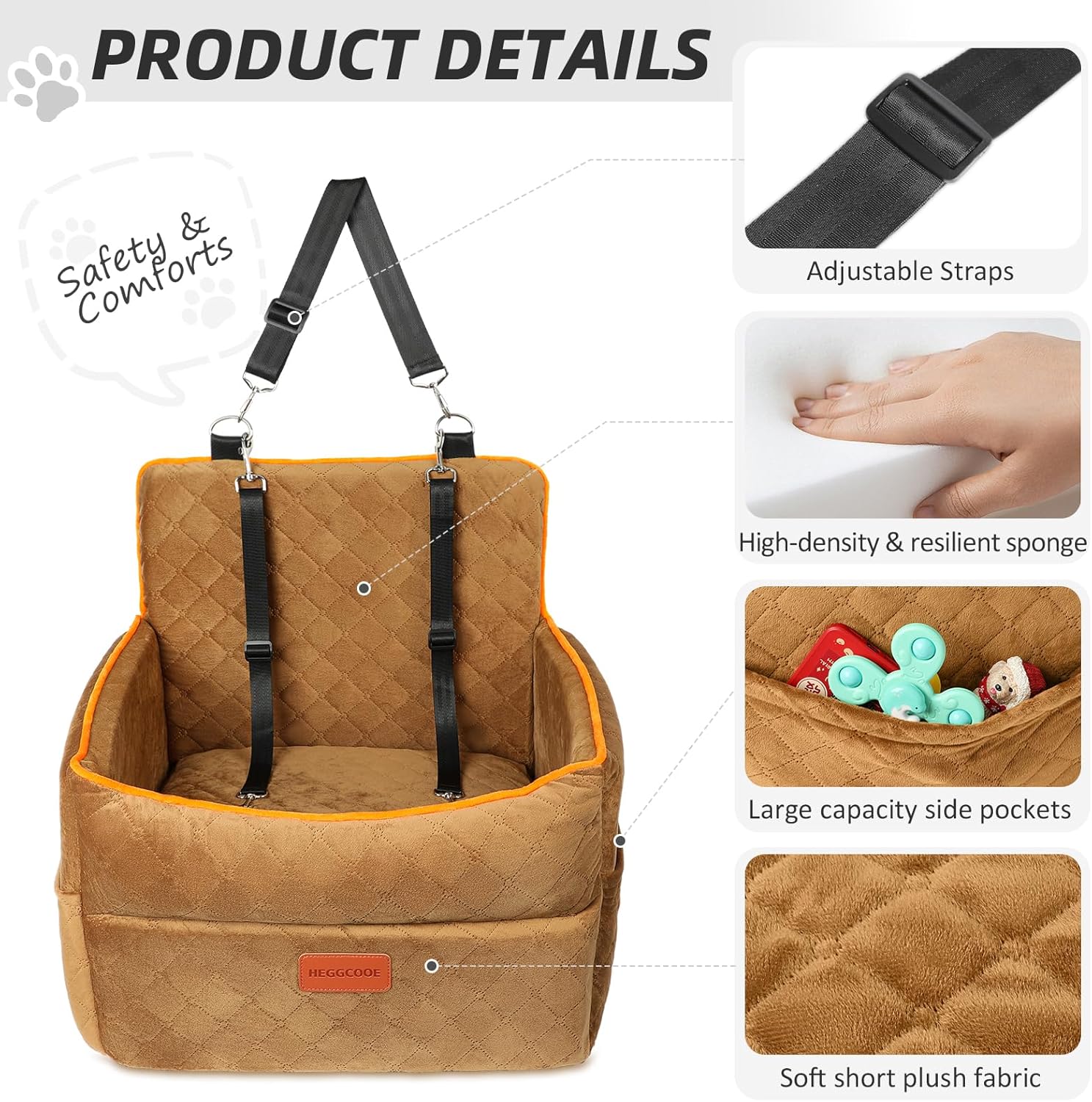 Detalle 2 de HEGGCOOE Small Dog Car Seat, 6 inch view