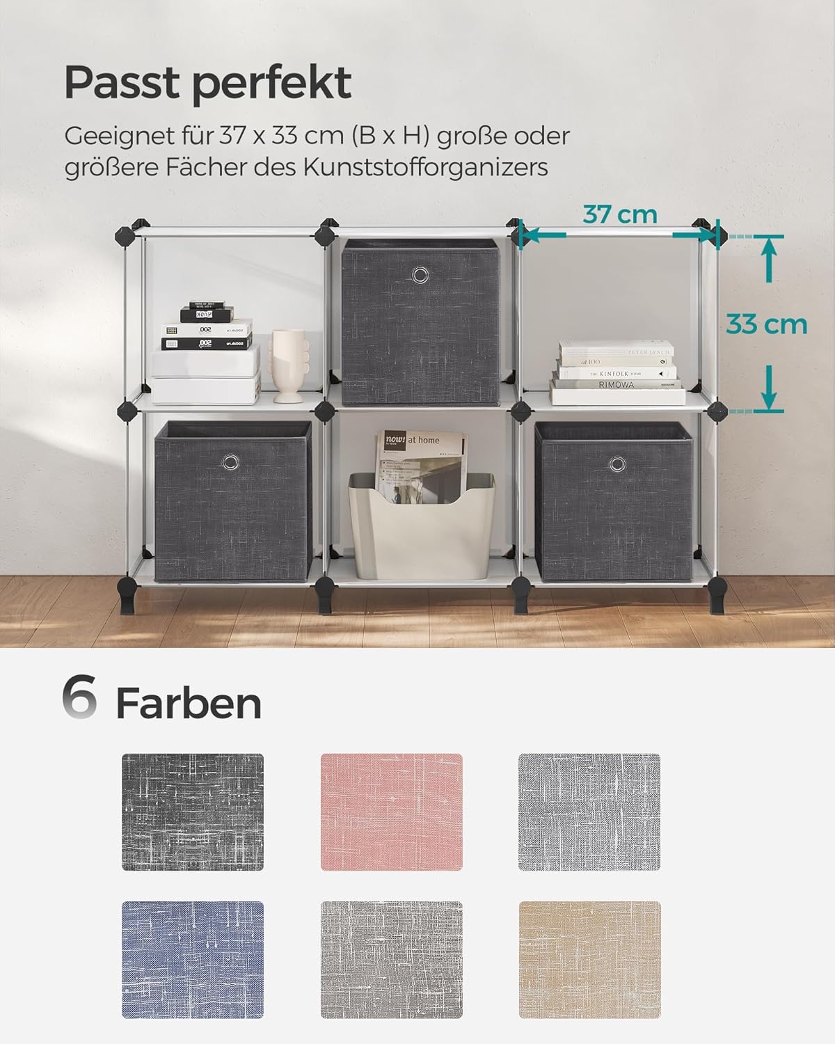 Thumbnail 6 de SONGMICS Aufbewahrungsbox 6er Set – Vliesstoff-Organizer 30x30x30 cm, schwarz meliert