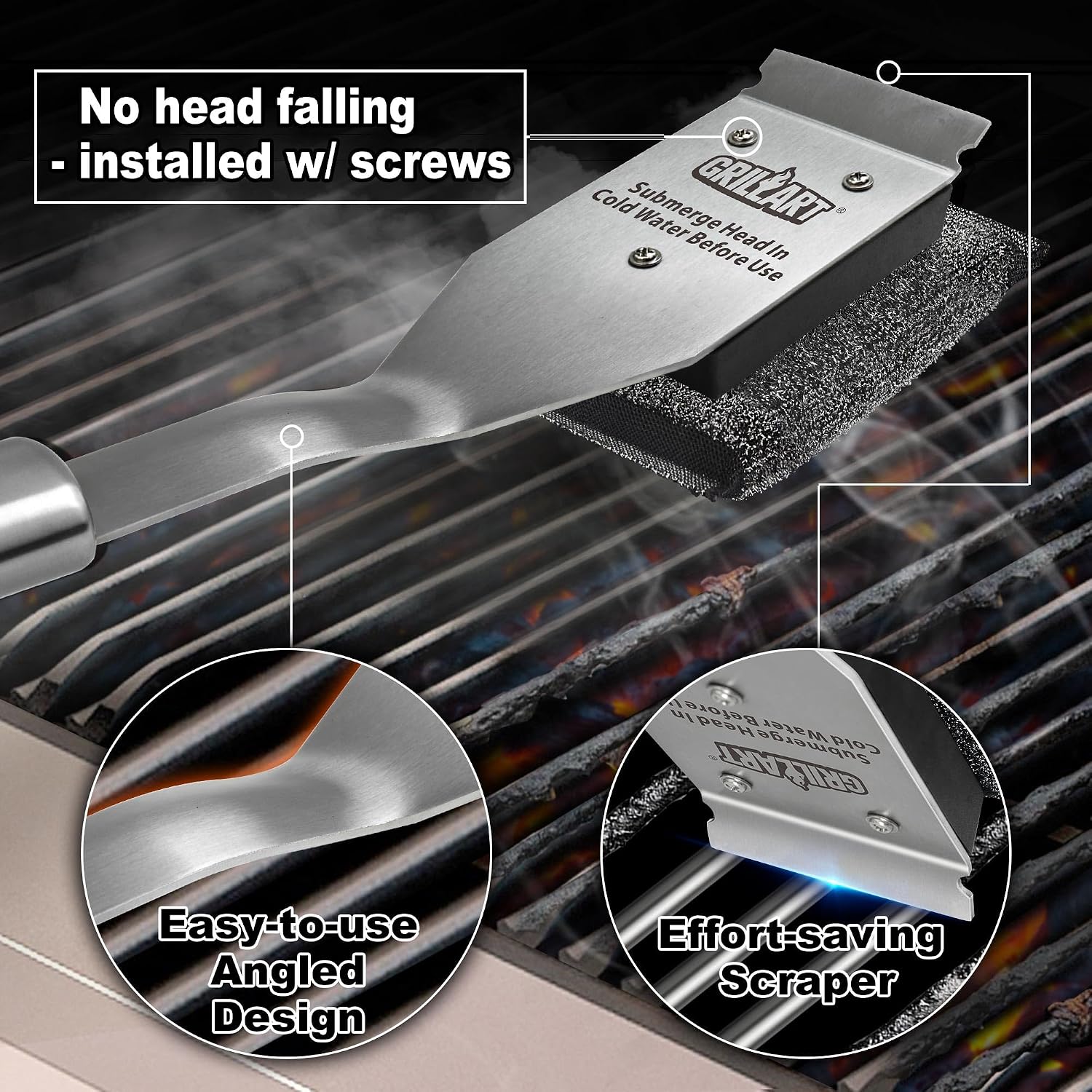 Detalle 1 de GRILLART RSH2 Bristle-Free BBQ Grill Brush Replacement Heads, 2-Pack