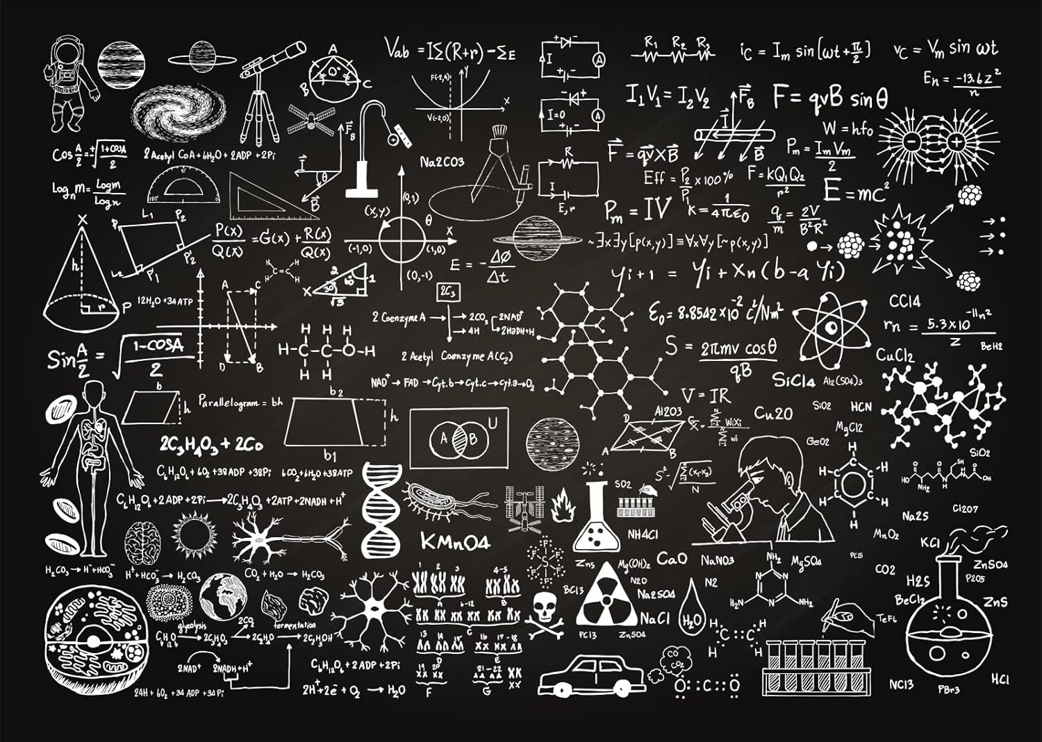 BELECO 1.5x1m Fabric Science Theme Blackboard Backdrop (Classroom, Chemistry, Maths & Physics)