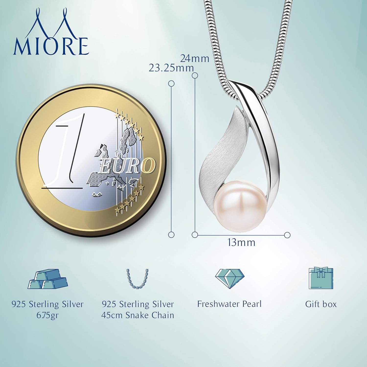 Thumbnail 1 de Miore Perlenschmuck Damen aus 925 Silber mit 18K Vergoldung – Schlangenkette und Weiße Süßwasserperle