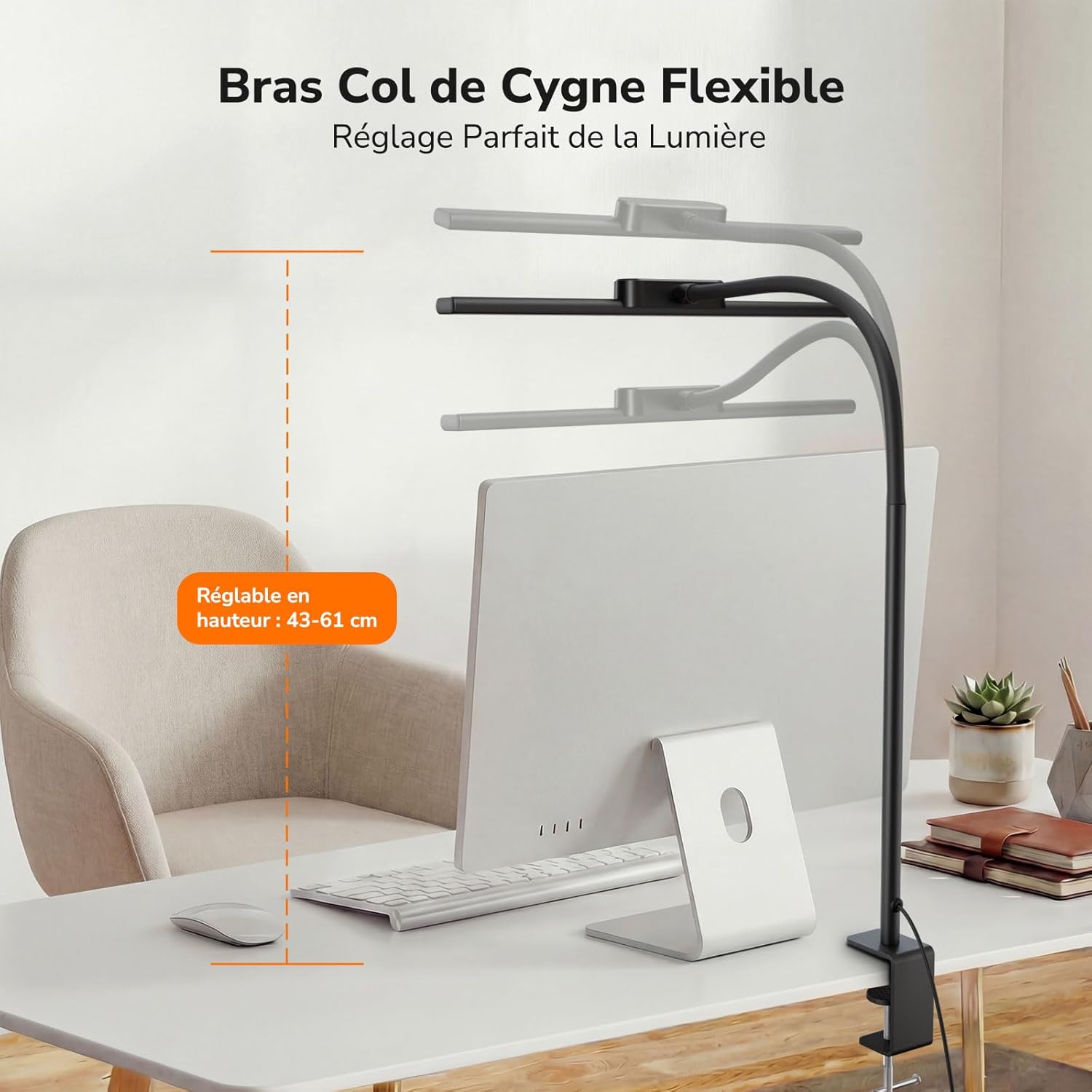 Detalle de Lepro Lampe de Bureau flexible à pince 11W, 5 modes de couleur et 5 niveaux de luminosité (noir)