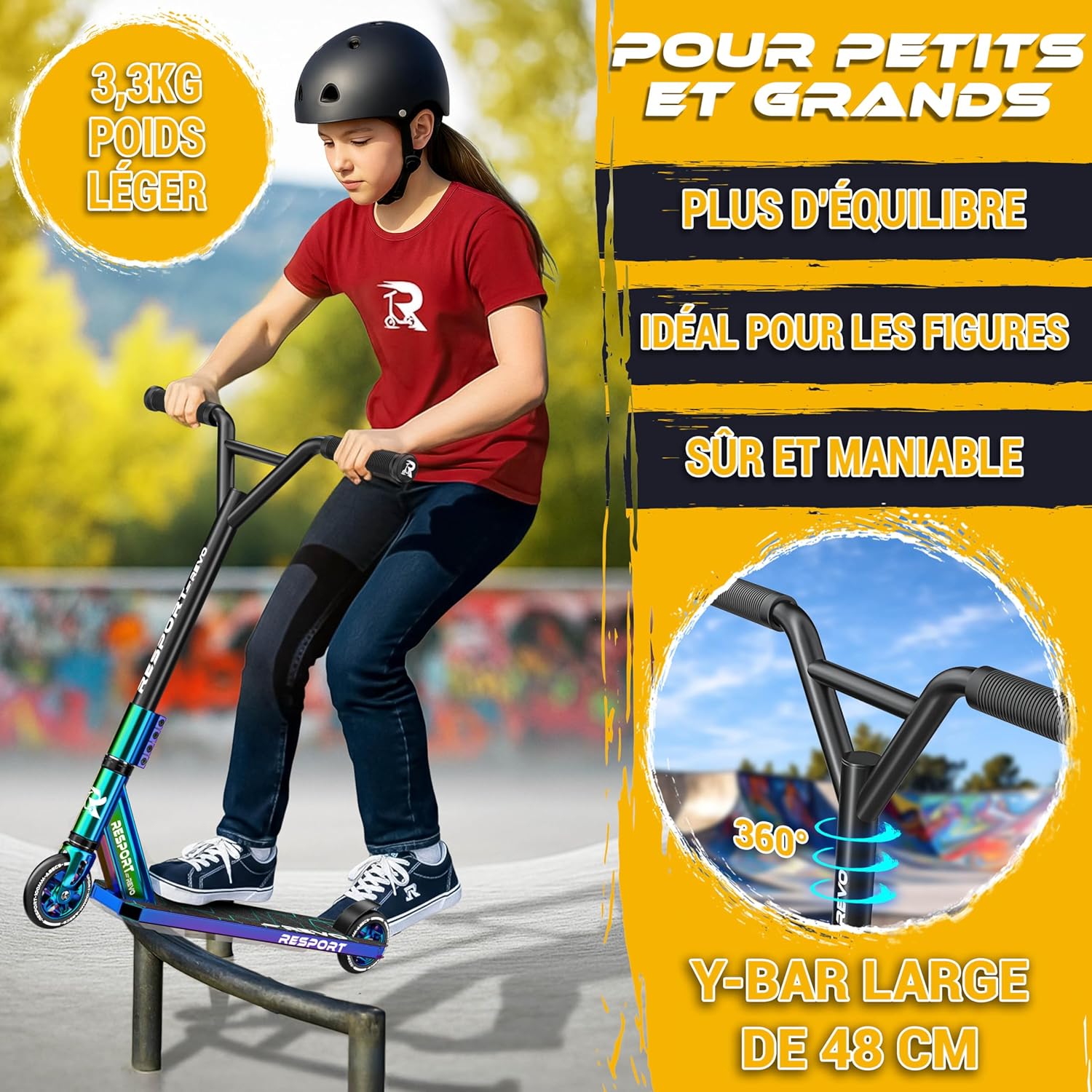 Thumbnail 5 de RE:SPORT Trottinette Stunt Revo – freestyle pour tous les niveaux (100 mm, barre en Y, ABEC 9)