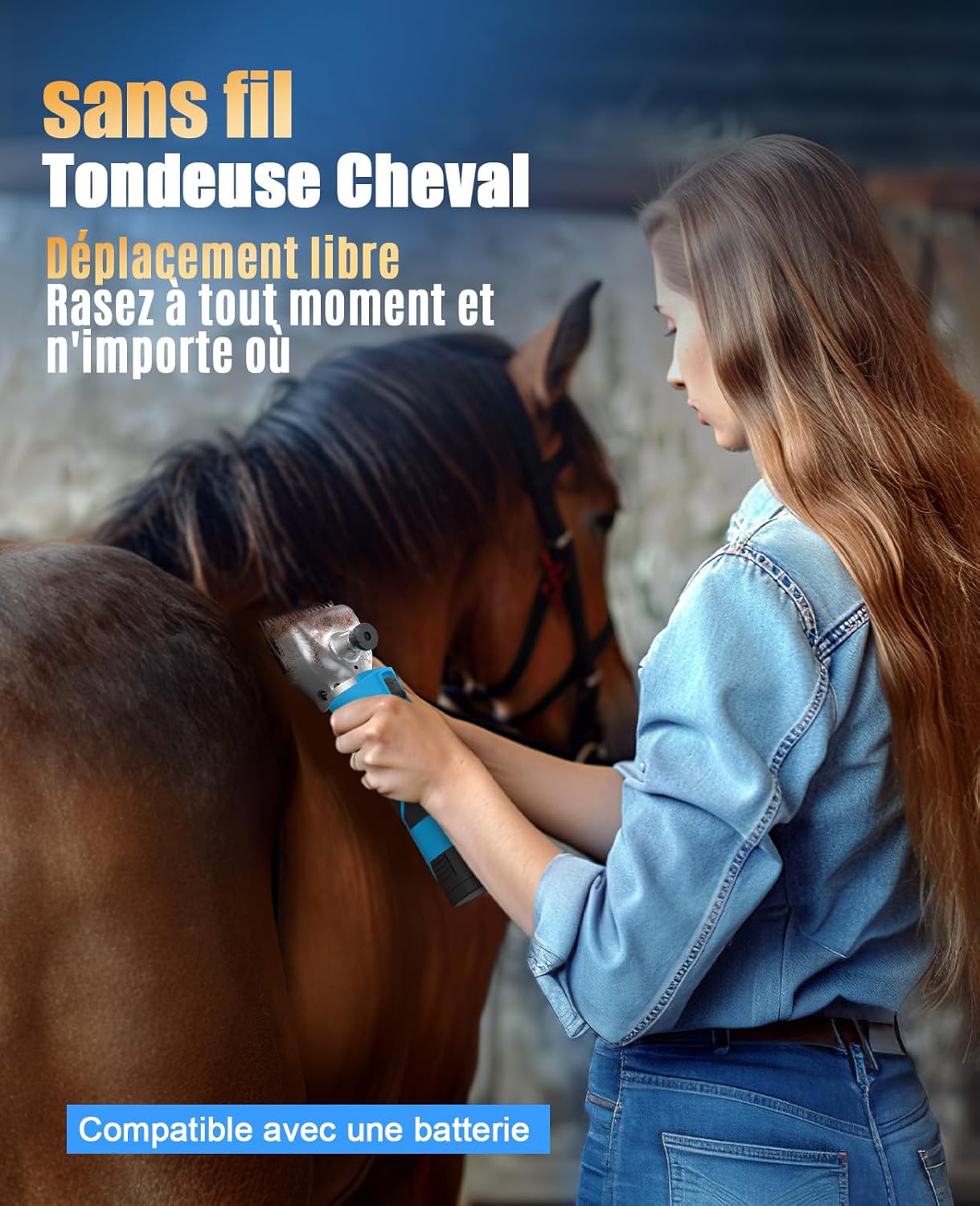 Detalle 2 de Oneisall Tondeuse Cheval Sans Fil à 2 Batteries – Puissante, Ergonomique et Sans Câble