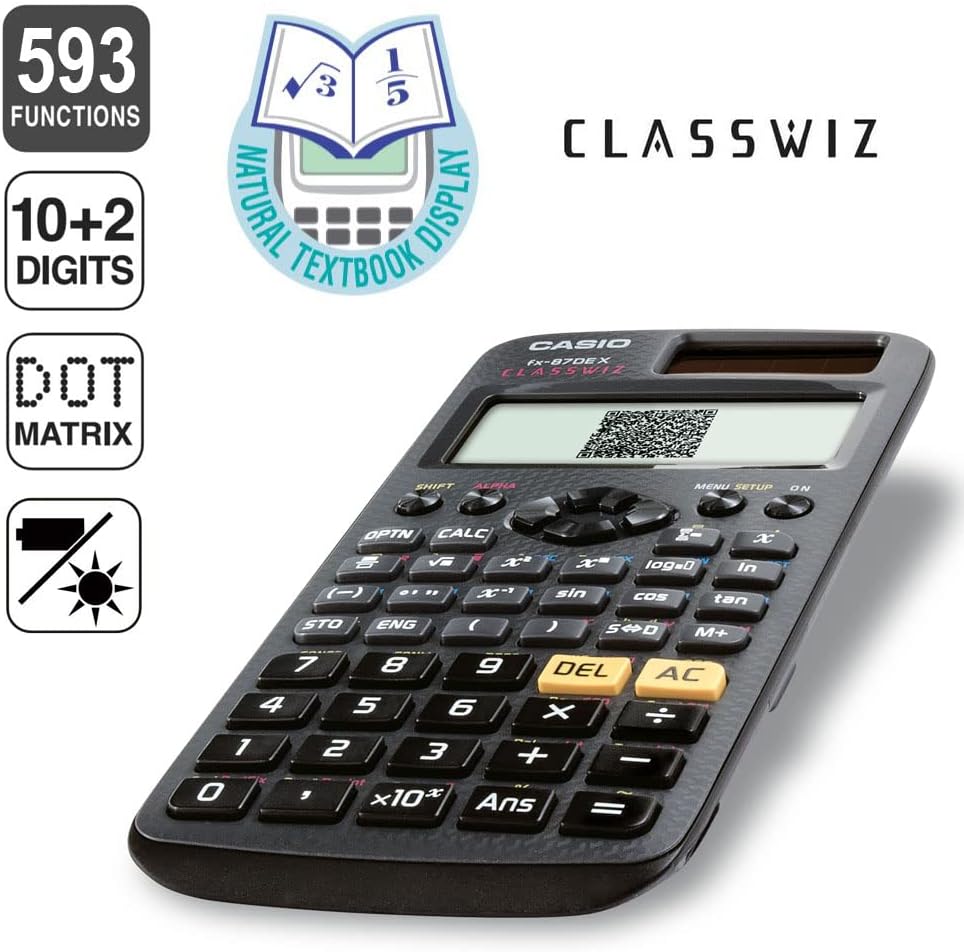Detalle de Casio ClassWiz FX-87DE X wissenschaftlicher Schulrechner mit QR-Code-Funktion (LC-Display) schwarz