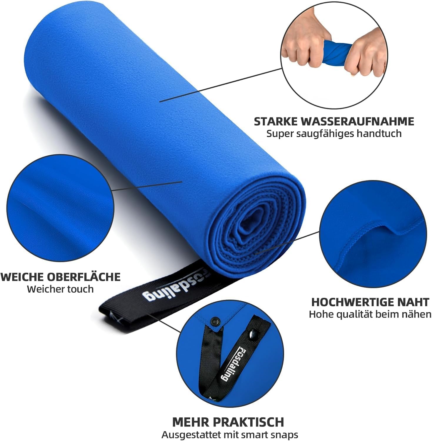 Thumbnail 5 de Fosdaling Mikrofaser Handtuch-Set (3-teilig) – 200×100 cm + 2×80×40 cm, schnelltrocknend (Königsblau)