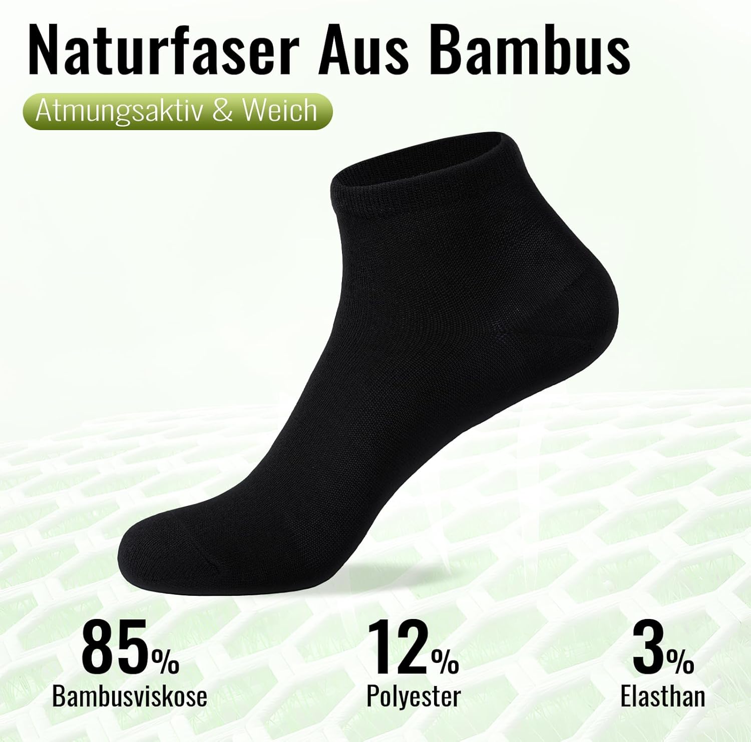 Detalle de SukModen 12/24 Paar Sneaker-Socken aus Bambus – Anti-Geruch, atmungsaktiv & verstärkte Stellen