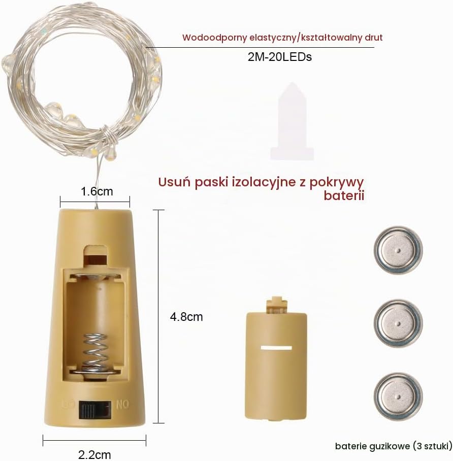 Detalle de Vicloon P-JPD20230814-W lampki do butelek, 12 szt., 2 m, 20 LED