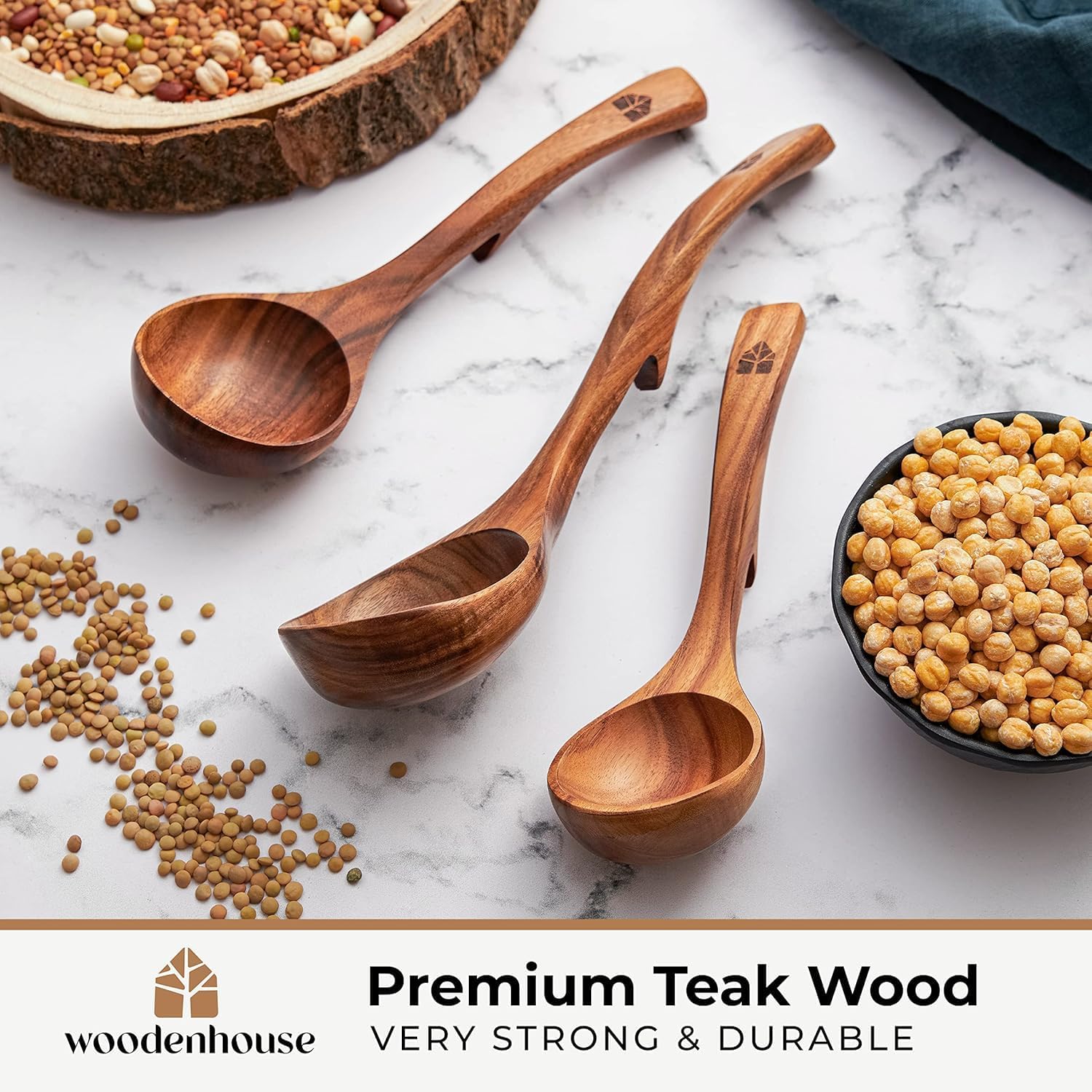 Thumbnail 5 de Woodenhouse Teak Wooden Ladles Set (3 Sizes) for Soup, Serving & Stirring